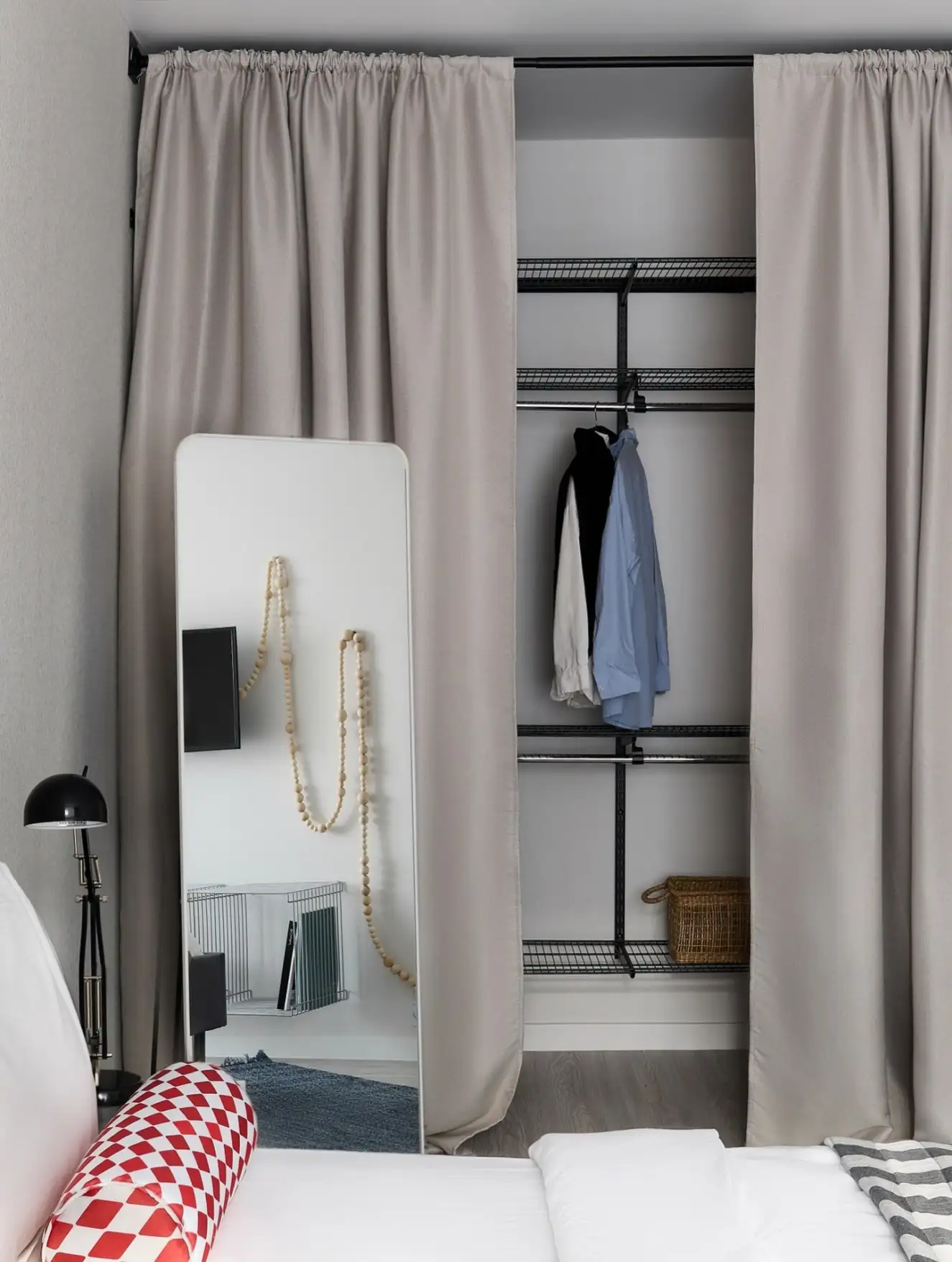 walk in wardrobe closed by a curtain walk in wardrobe closed by a curtain