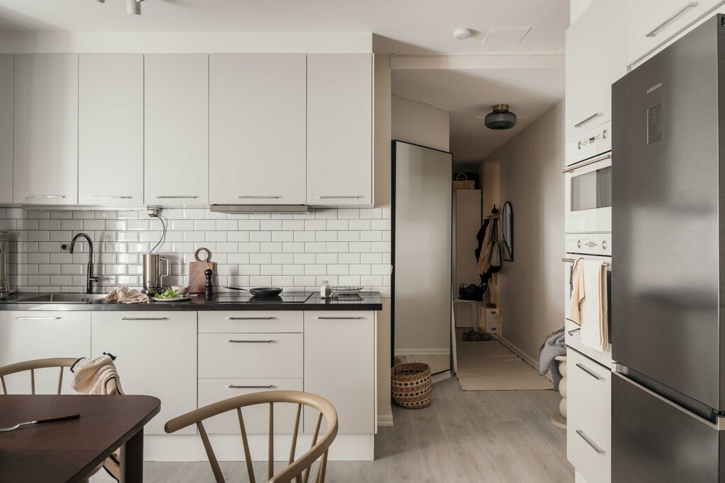 modern kitchen light grey and black with dining room modern kitchen light grey and black with dining room