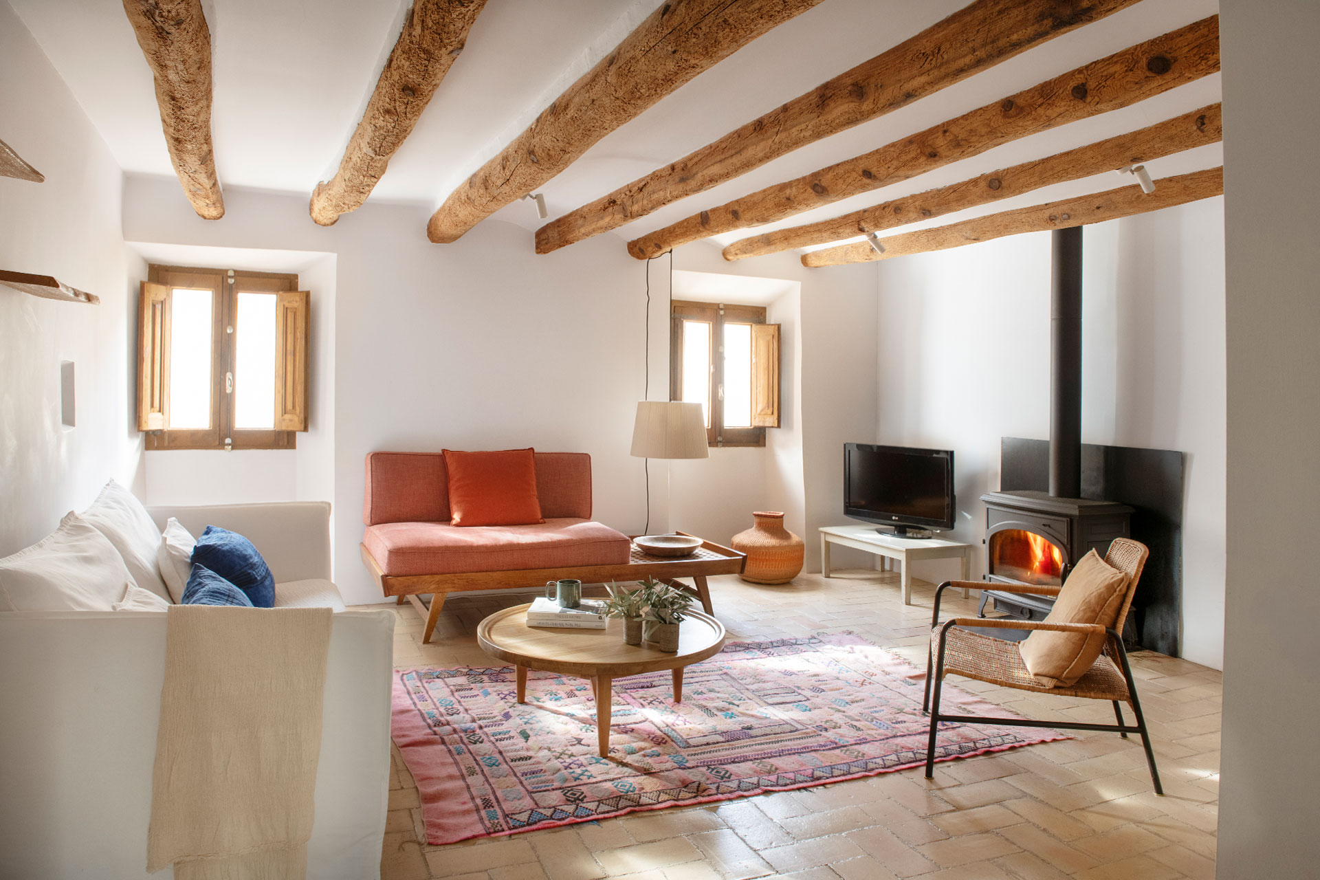 living room with beams Catalan village house Casa Maltesa