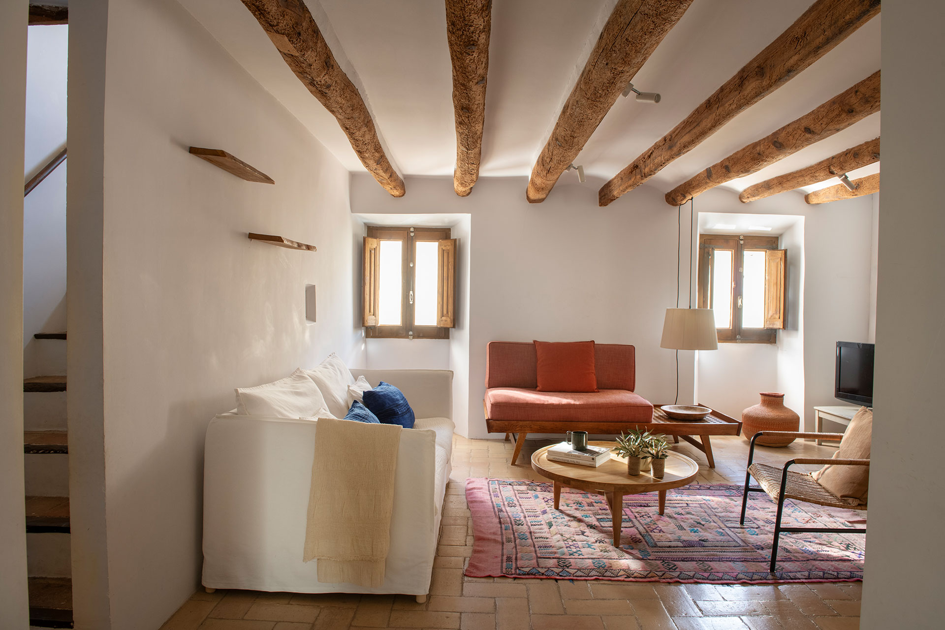 living room with beams Catalan village house Casa Maltesa