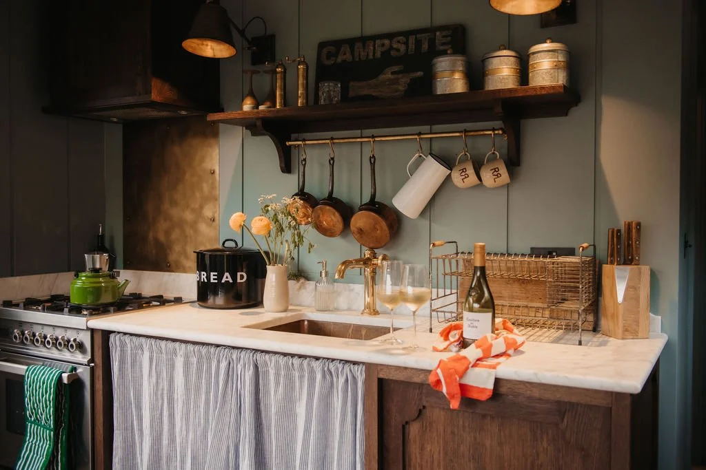 open kitchen dark rustic chic decor small English cottage UKAI by HÁM Interiors