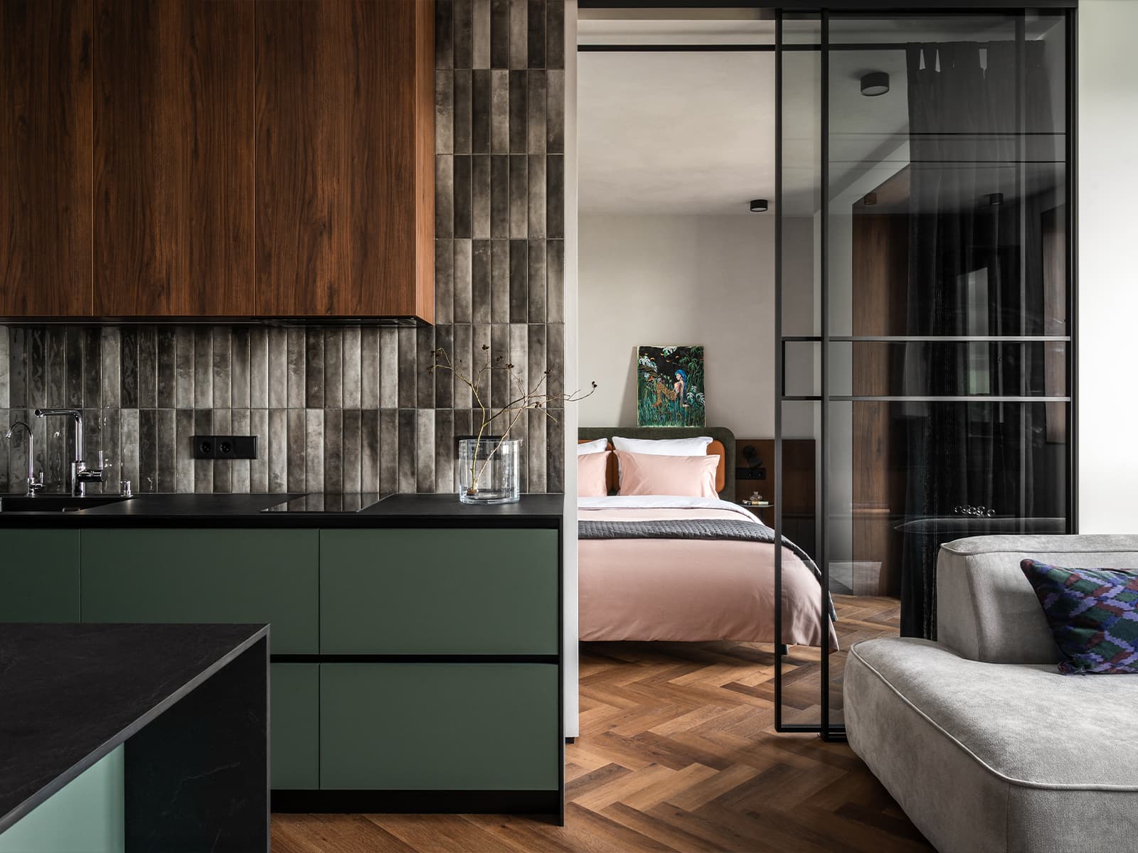 bedroom kitchen and living room contemporary decor small 45sqm apartment bedroom kitchen and living room contemporary decor small 45sqm apartment