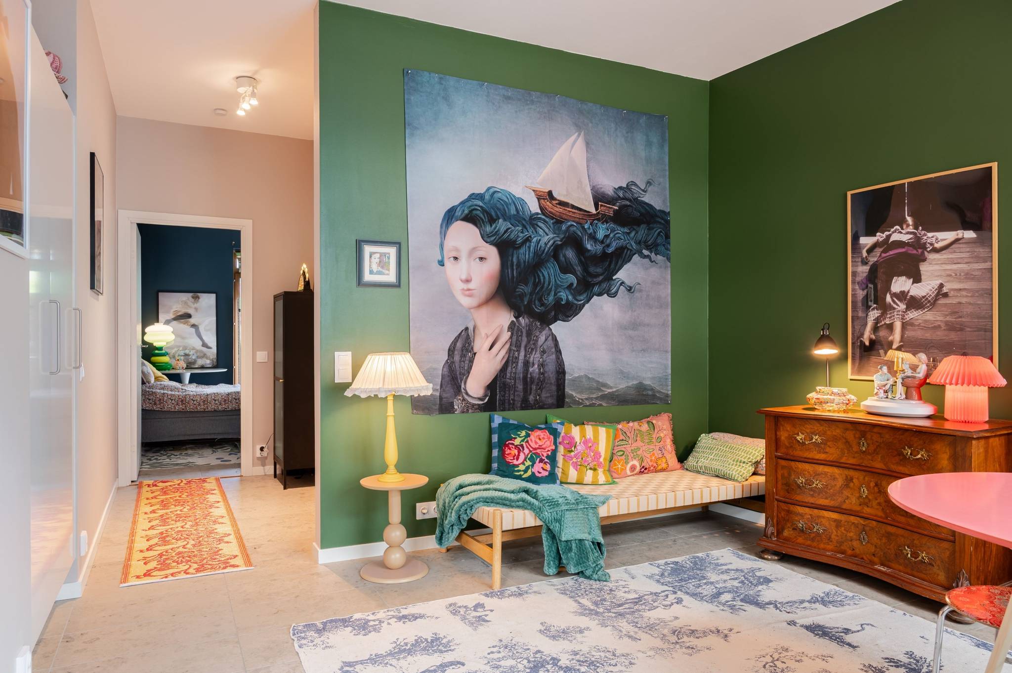 dining room green walls maximalist decor
