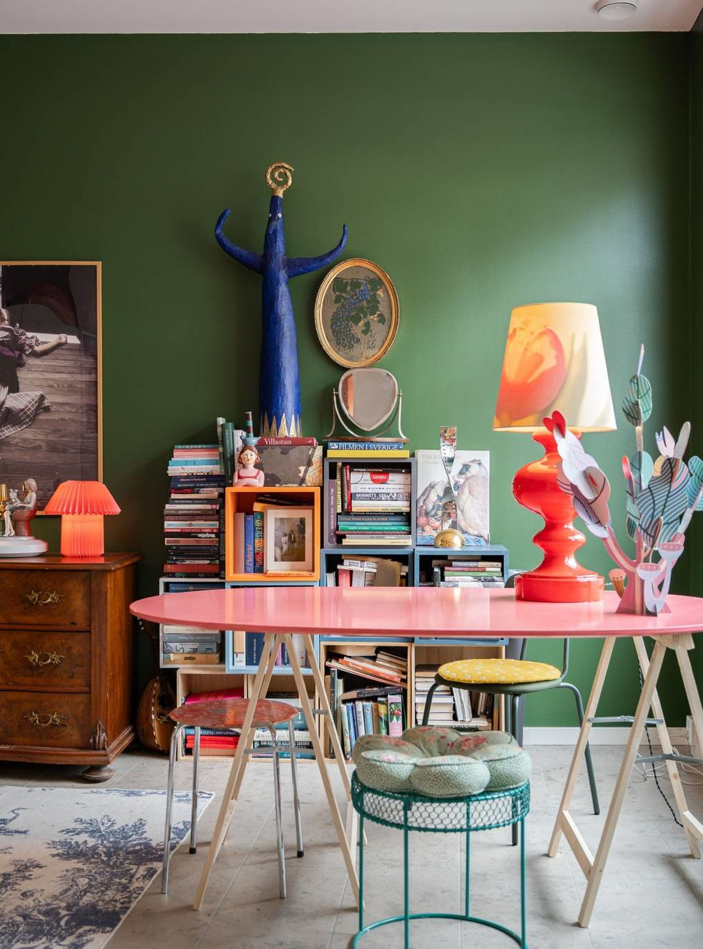 dining room green walls maximalist decor
