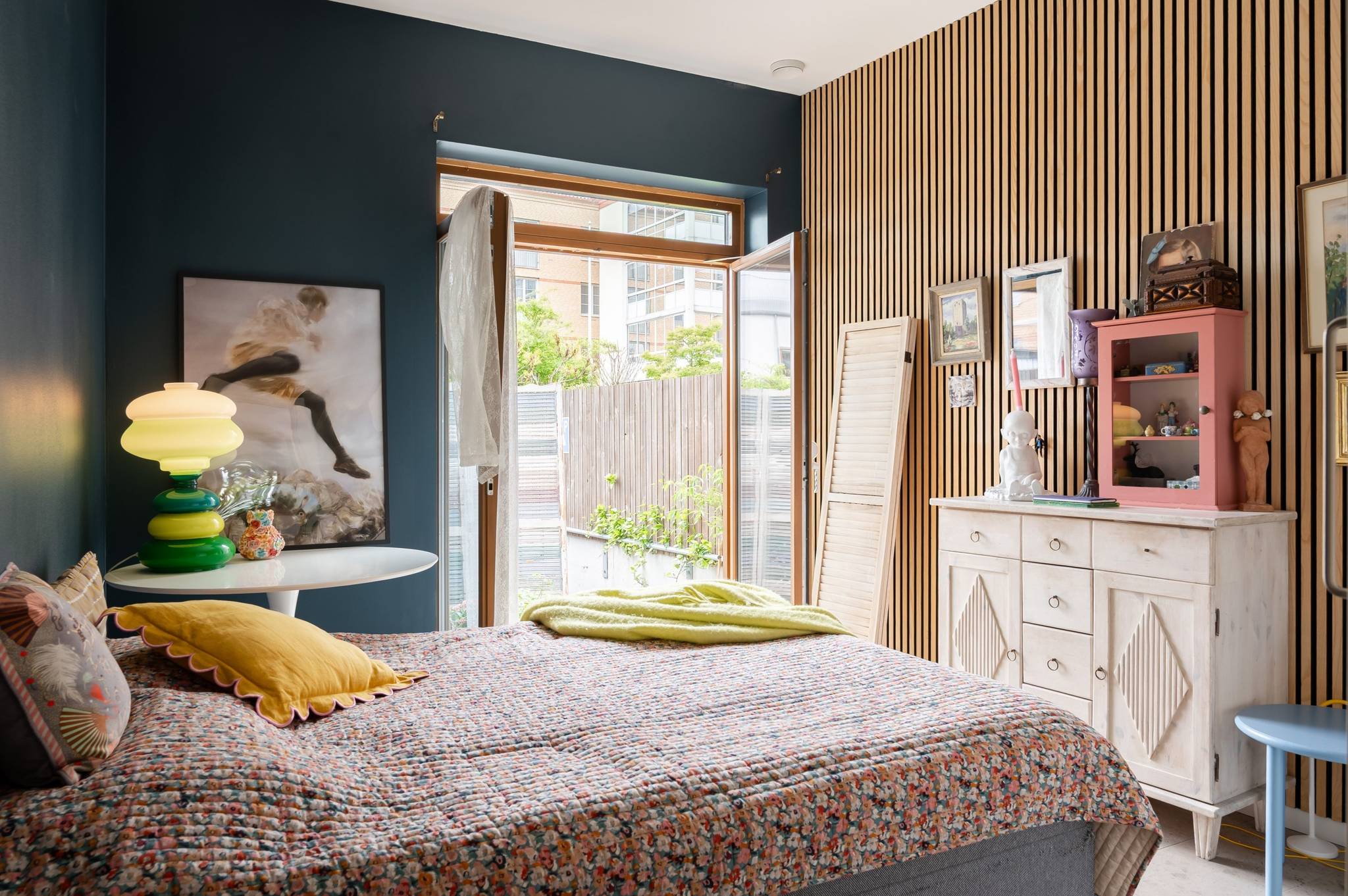 bedroom bleu walls maximalist decor