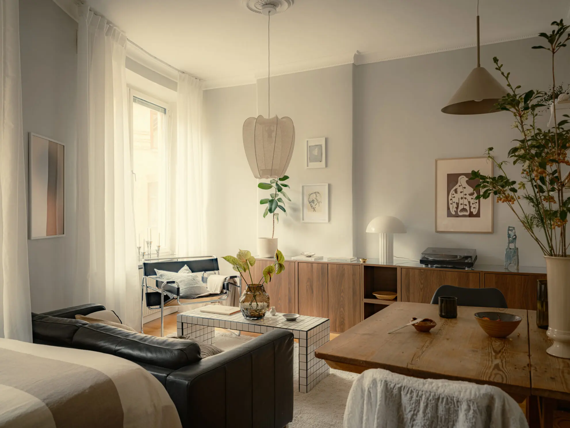 living room and bedroom 35sqm studio scandinavian decor