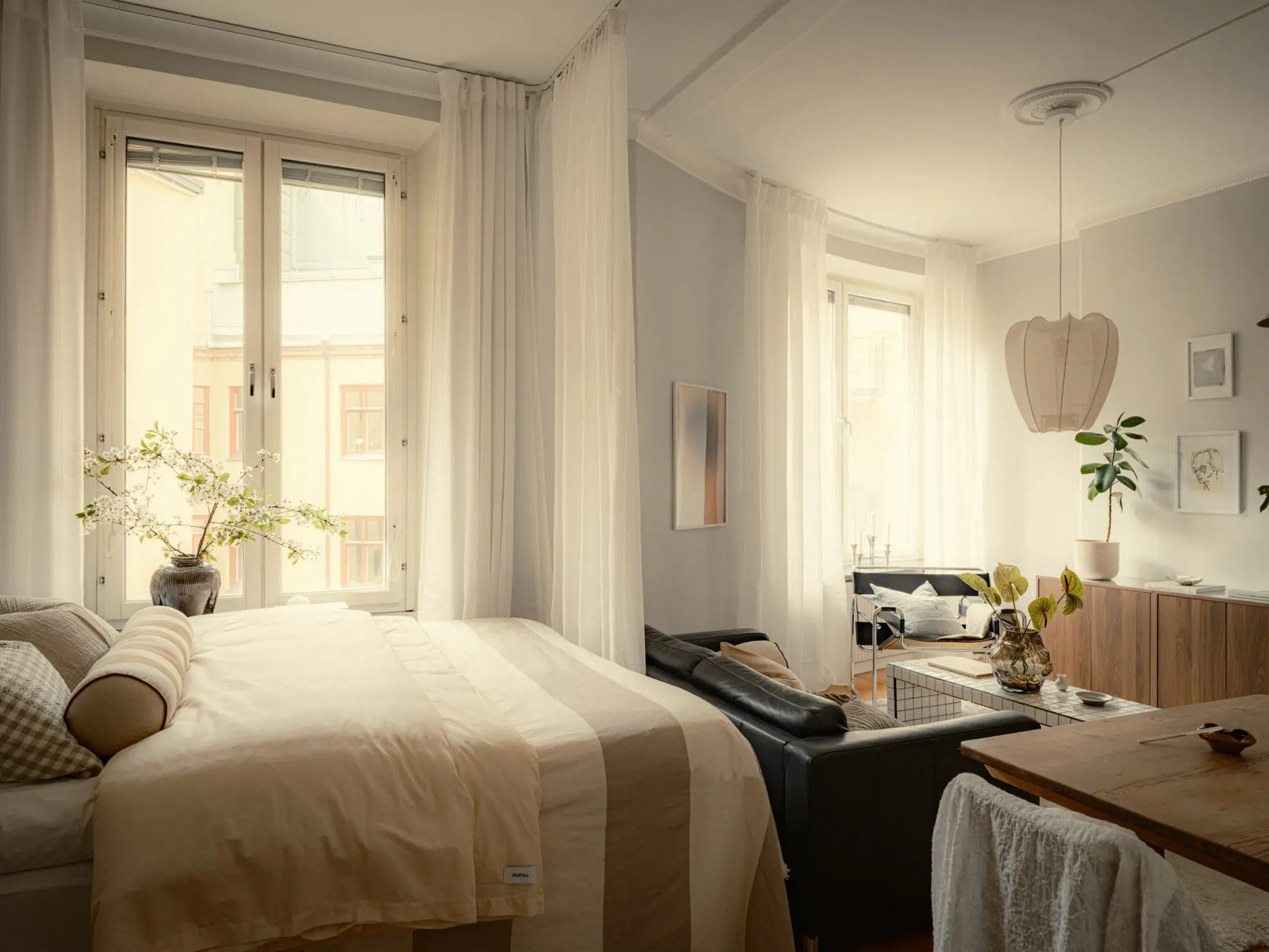 living room and bedroom 35sqm studio scandinavian decor