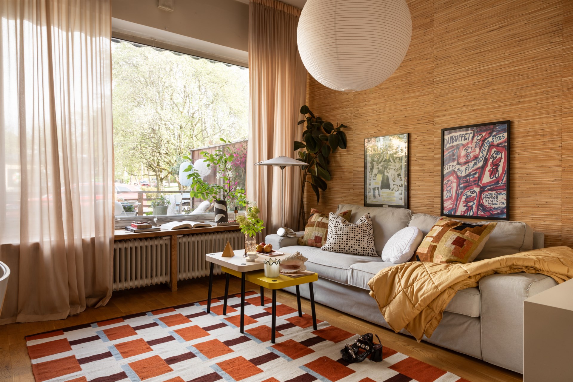living room with an IKEA Stockholm 2025 collection rug Scandinavian vintage decor living room with an IKEA Stockholm 2025 collection rug Scandinavian vintage decor