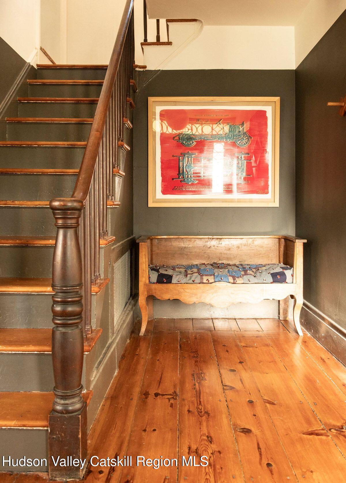entryway with period staircase Garrett Stickles House entryway with period staircase Garrett Stickles House