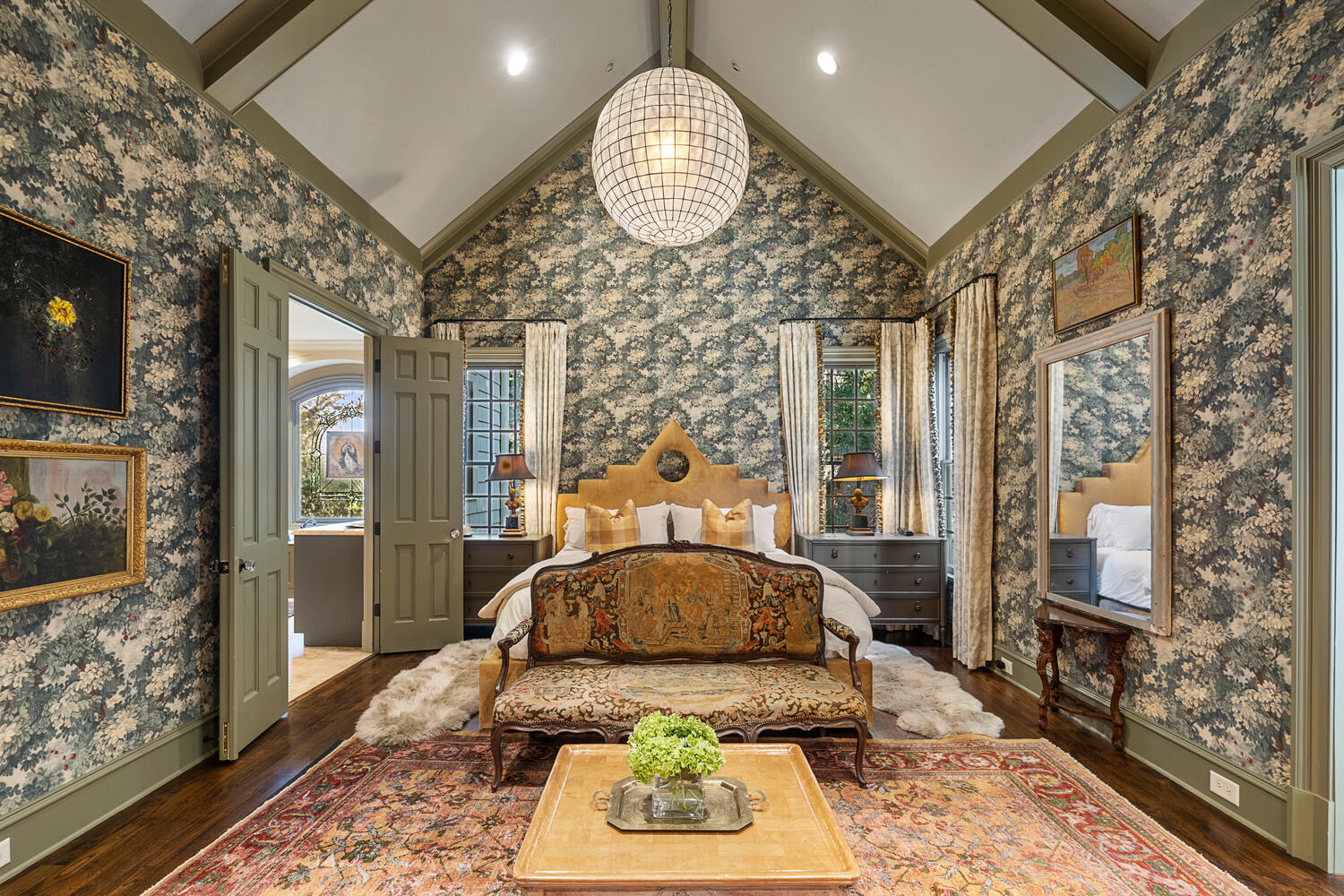 attic bedroom with beams and wallpaper american maximalist decor attic bedroom with beams and wallpaper american maximalist decor