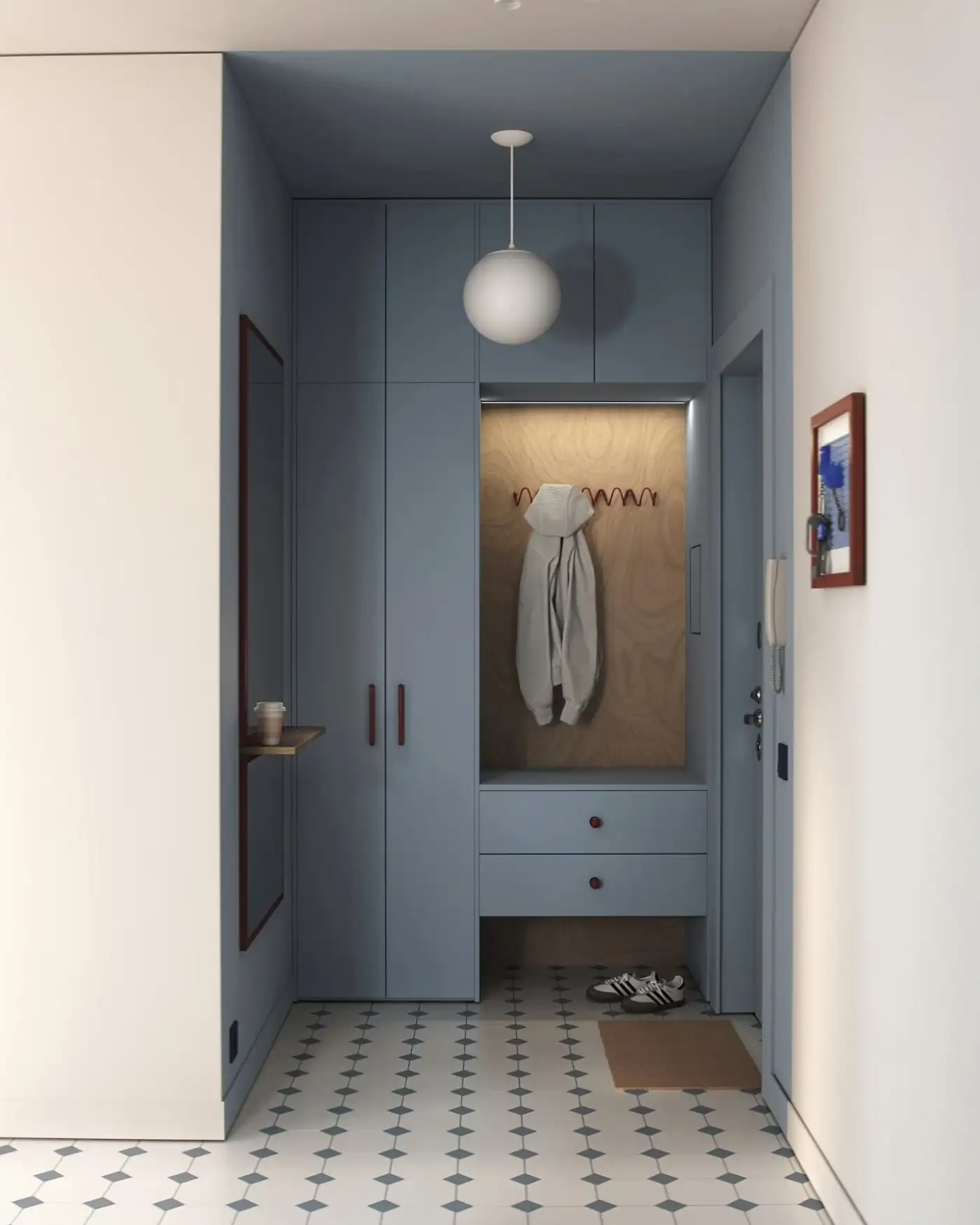 blue entryway with cupboards blue entryway with cupboards