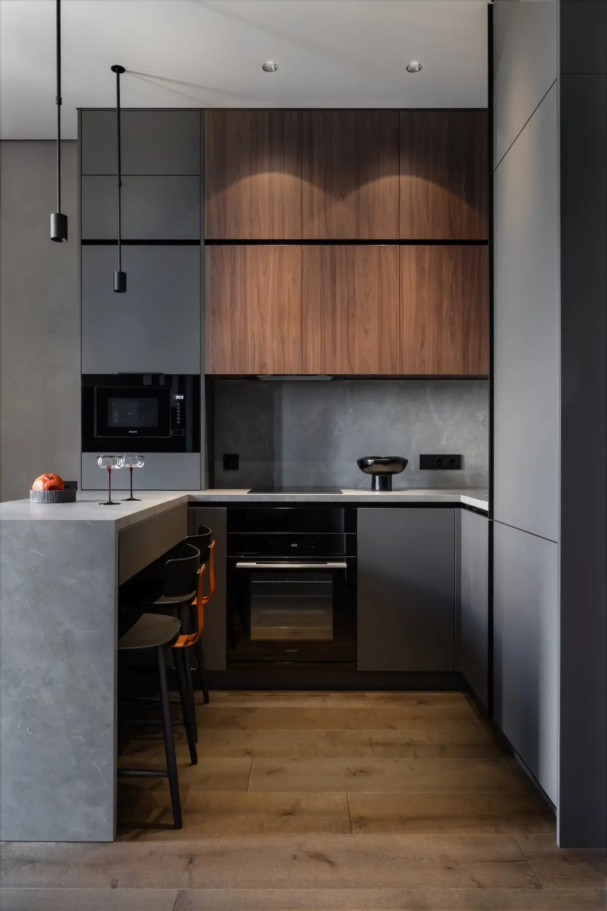 cuisine ouverte décoration design grise studio 30m2