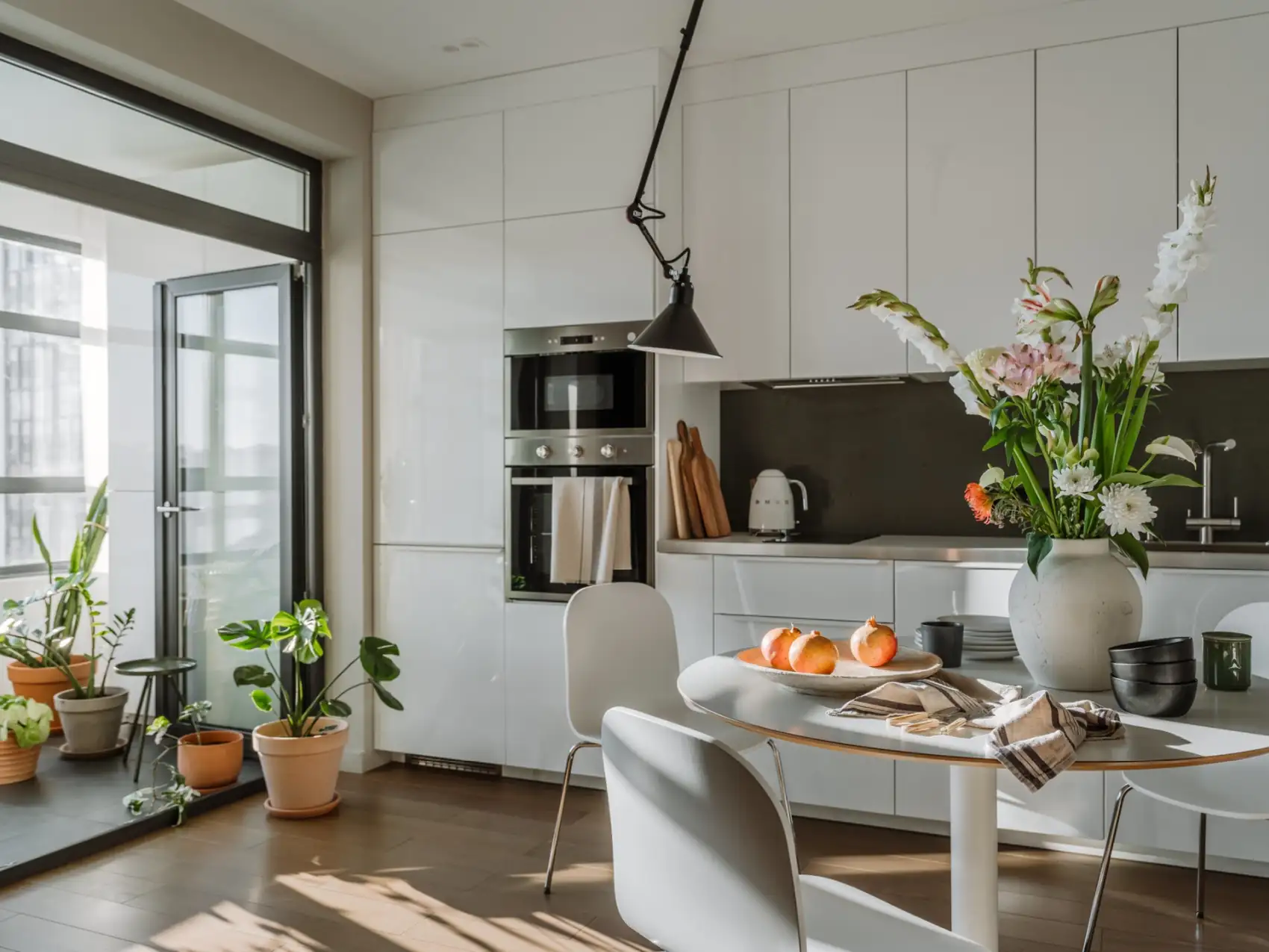 cuisine et salle à manger dans ancien studio de 35m2 transformé en deux-pièces décoration contemporaine