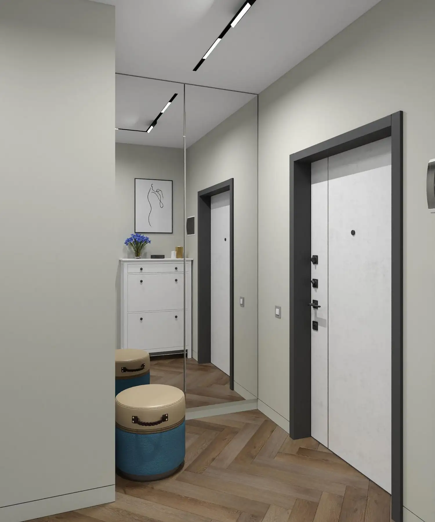 entryway with mirrored cupboards entryway with mirrored cupboards