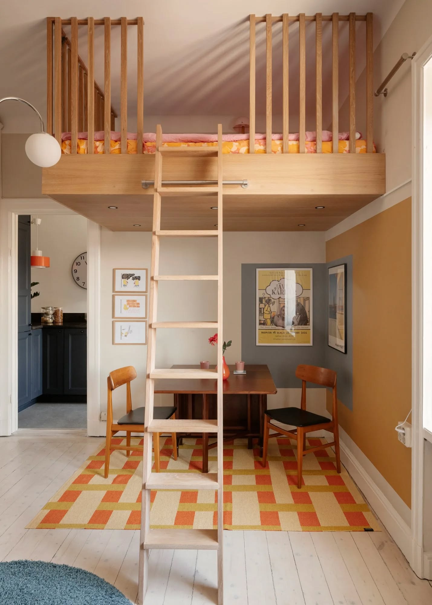 bed on a mezzanine in a studio bed on a mezzanine in a studio