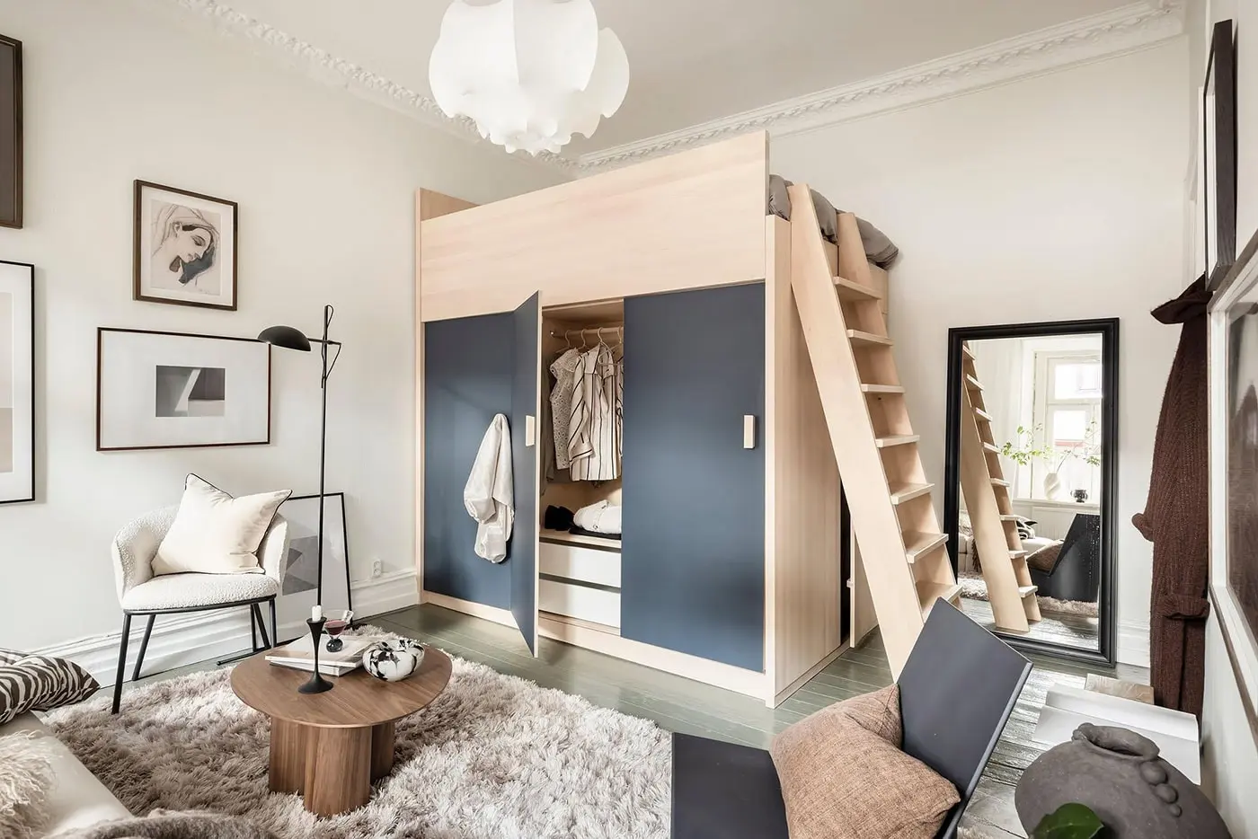 bed on a mezzanine in a studio bed on a mezzanine in a studio