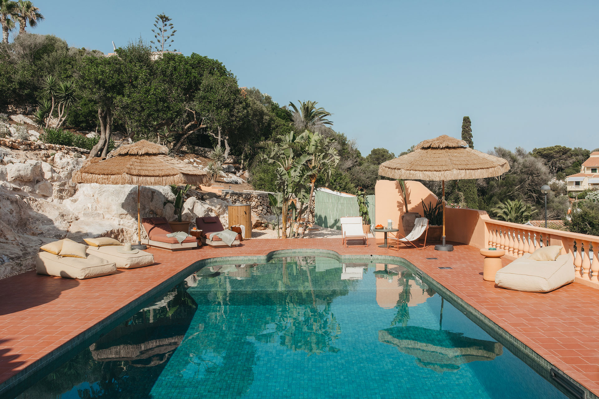 terrace with pool and sea view El Puente Al Amor Menorca