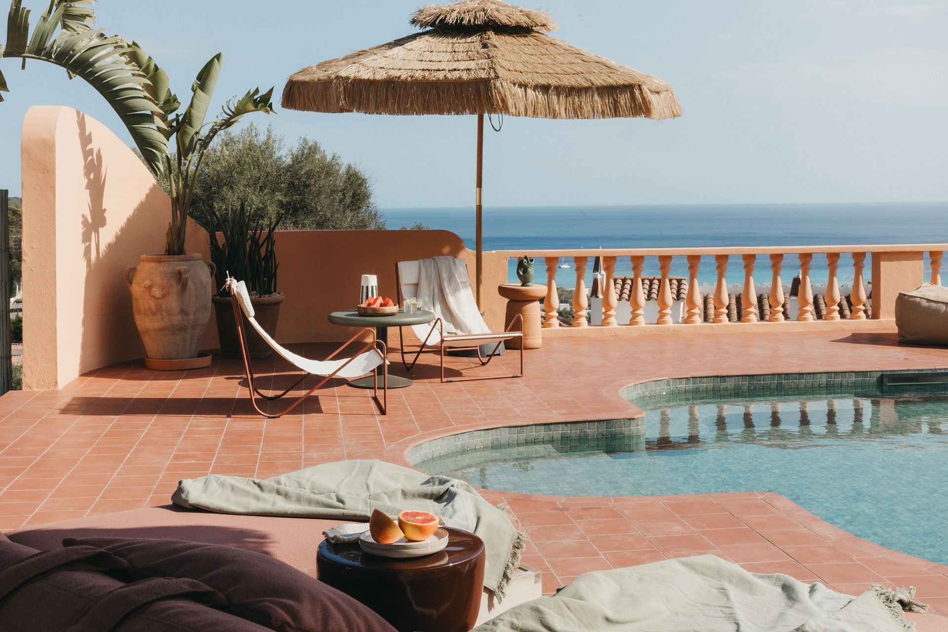 terrace with pool and sea view El Puente Al Amor Menorca