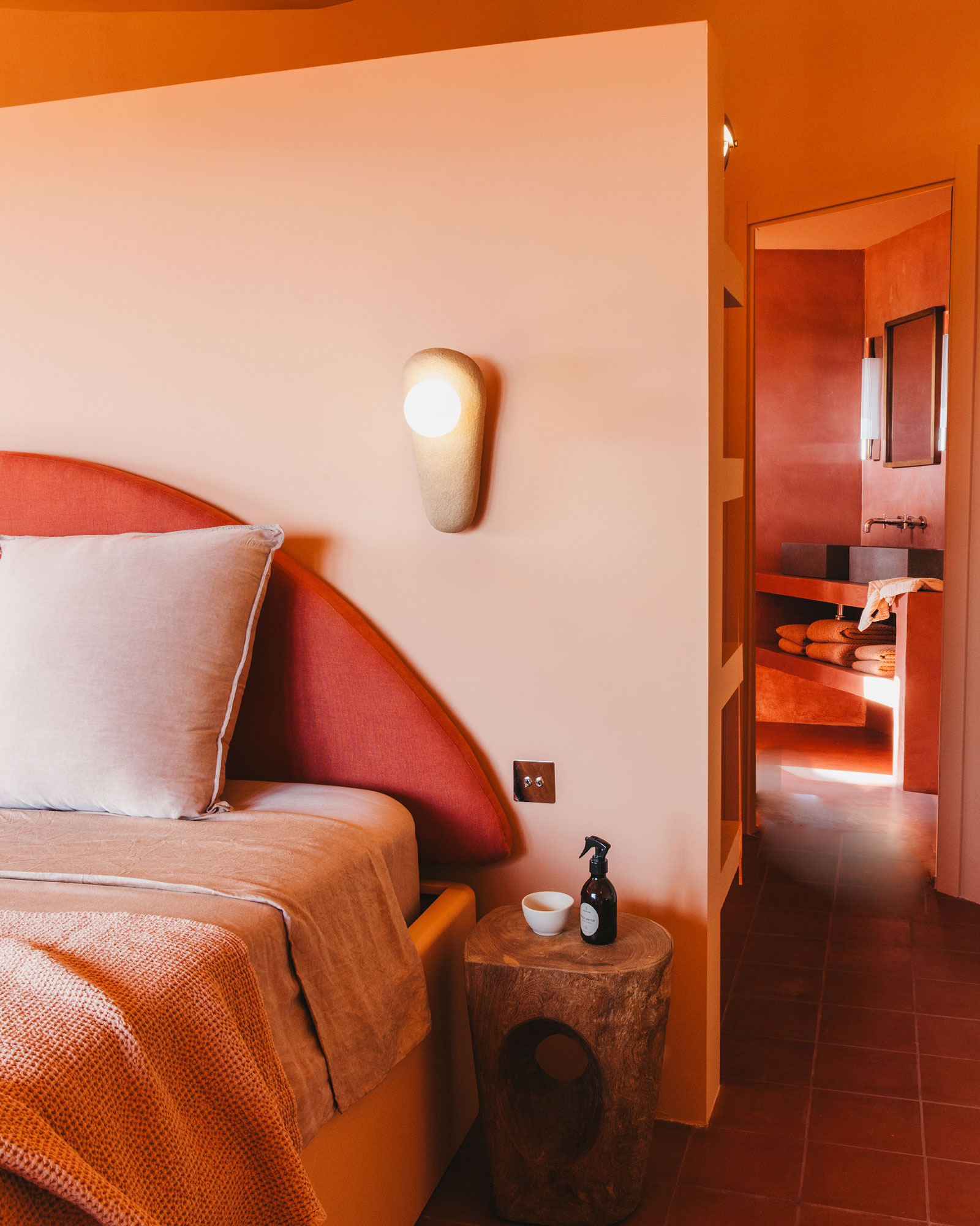 terracotta bedroom Mediterranean house contemporary decor El Puente Al Amor Menorca