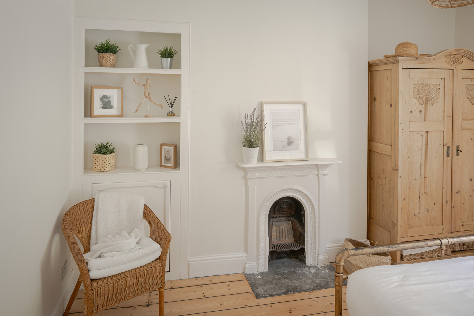 bedroom with period fireplace terraced Victorian house near the sea