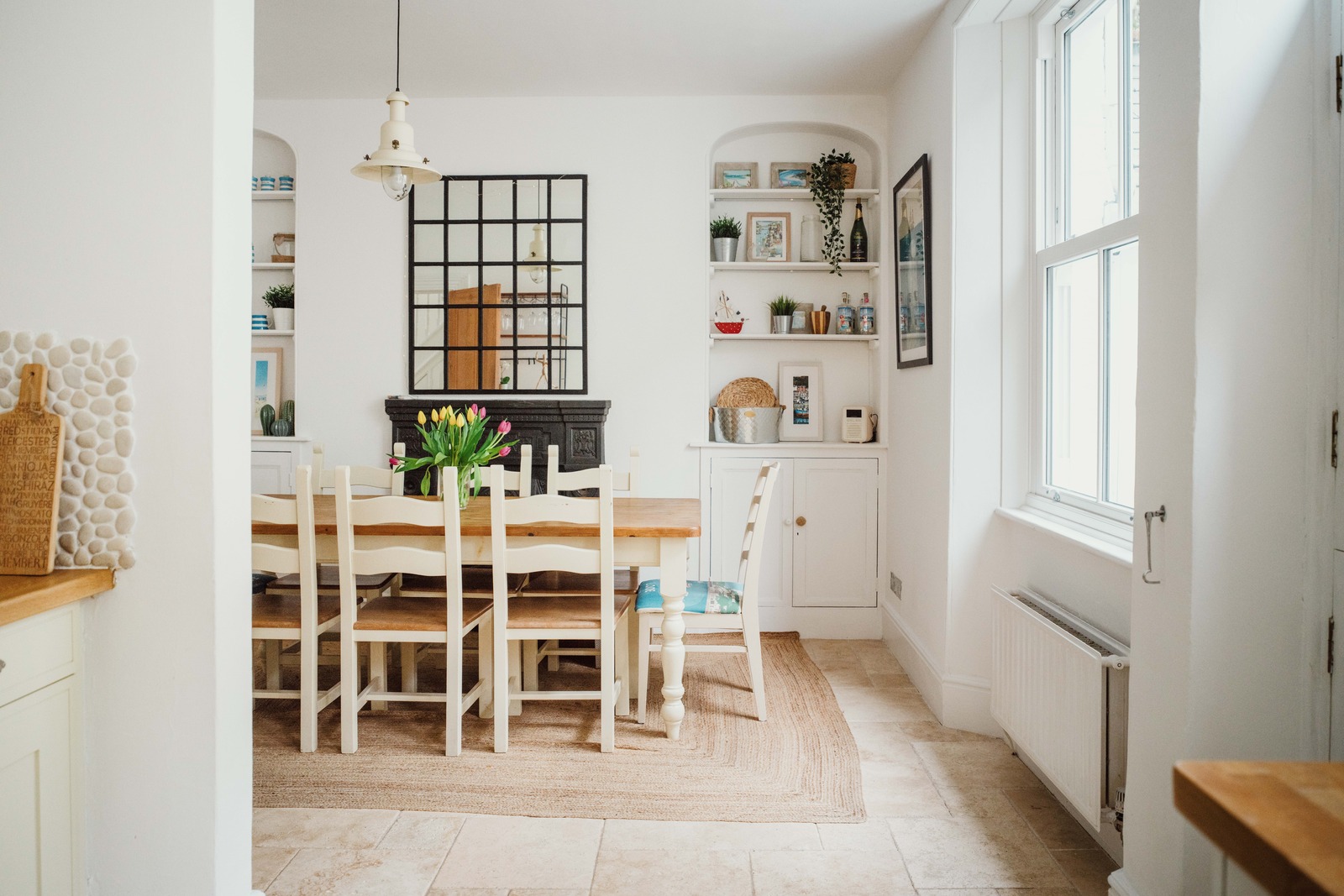 dining room with period fireplace terraced Victorian house near the sea