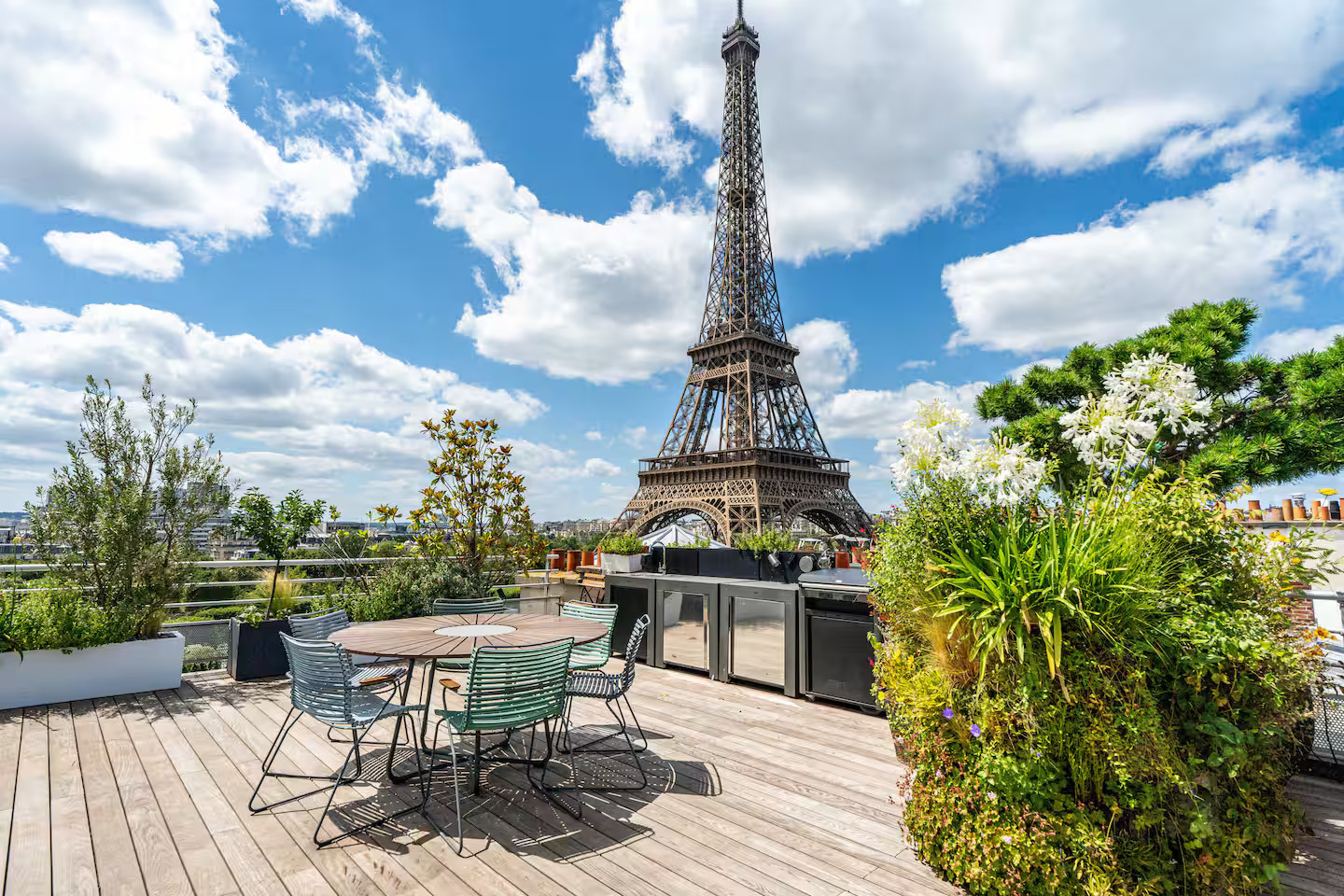dining room on rooftop view on the Eiffel tower dining room on rooftop view on the Eiffel tower