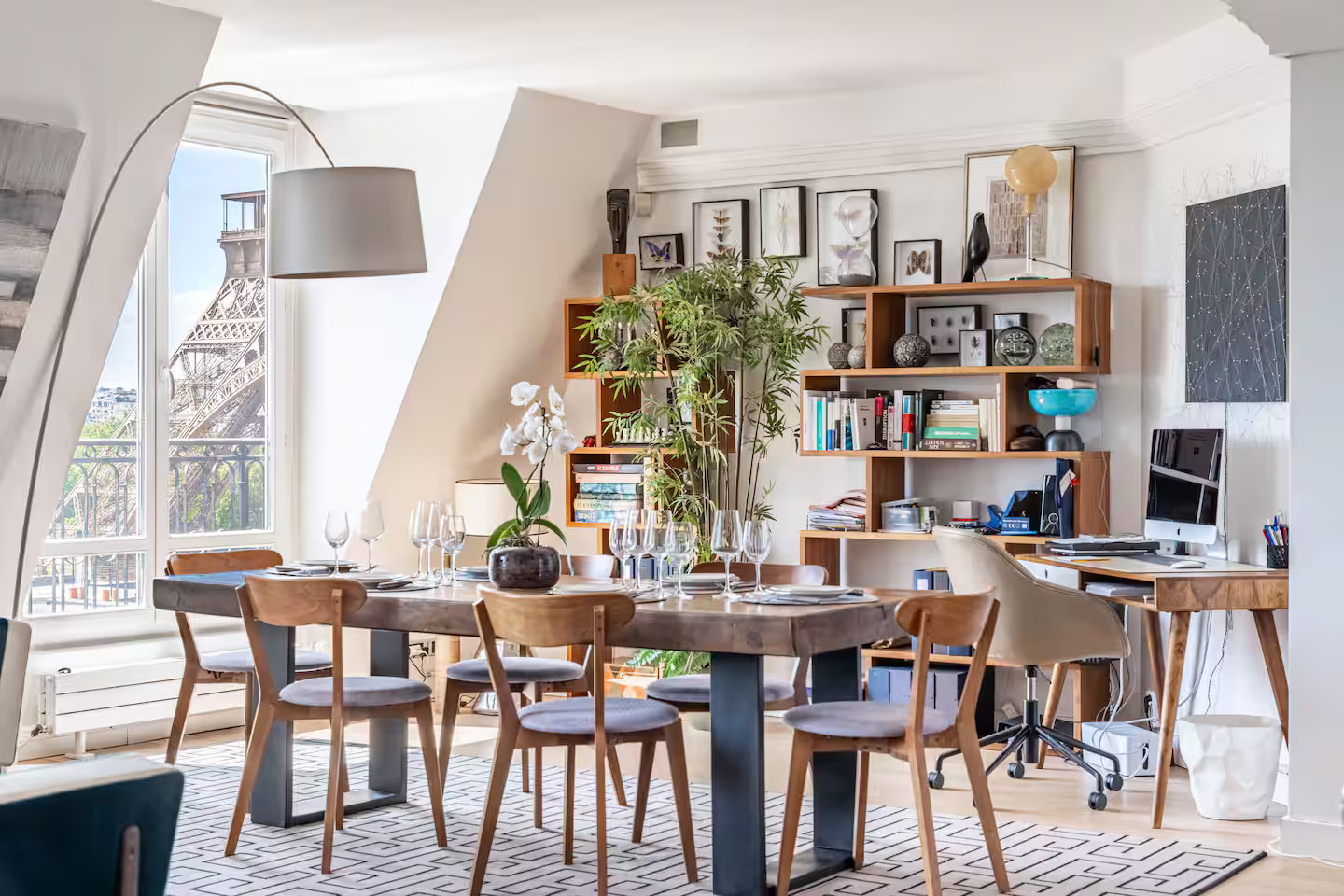 dining room contemporary decor apartment Paris with rooftop and view on the Eiffel tower dining room contemporary decor apartment Paris with rooftop and view on the Eiffel tower