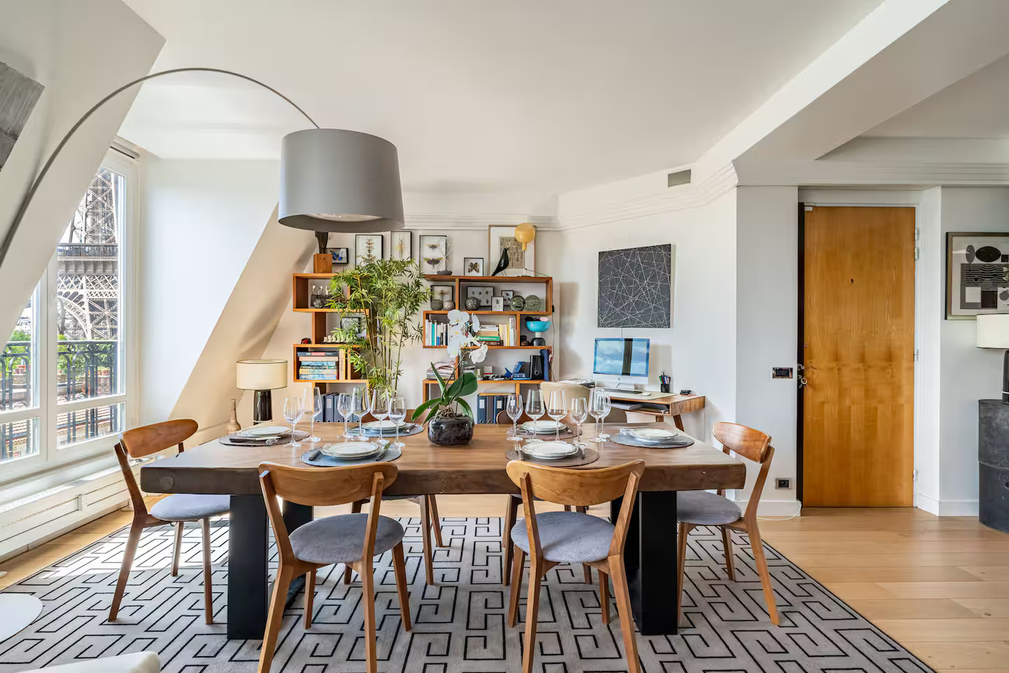 dining room contemporary decor apartment Paris with rooftop and view on the Eiffel tower dining room contemporary decor apartment Paris with rooftop and view on the Eiffel tower