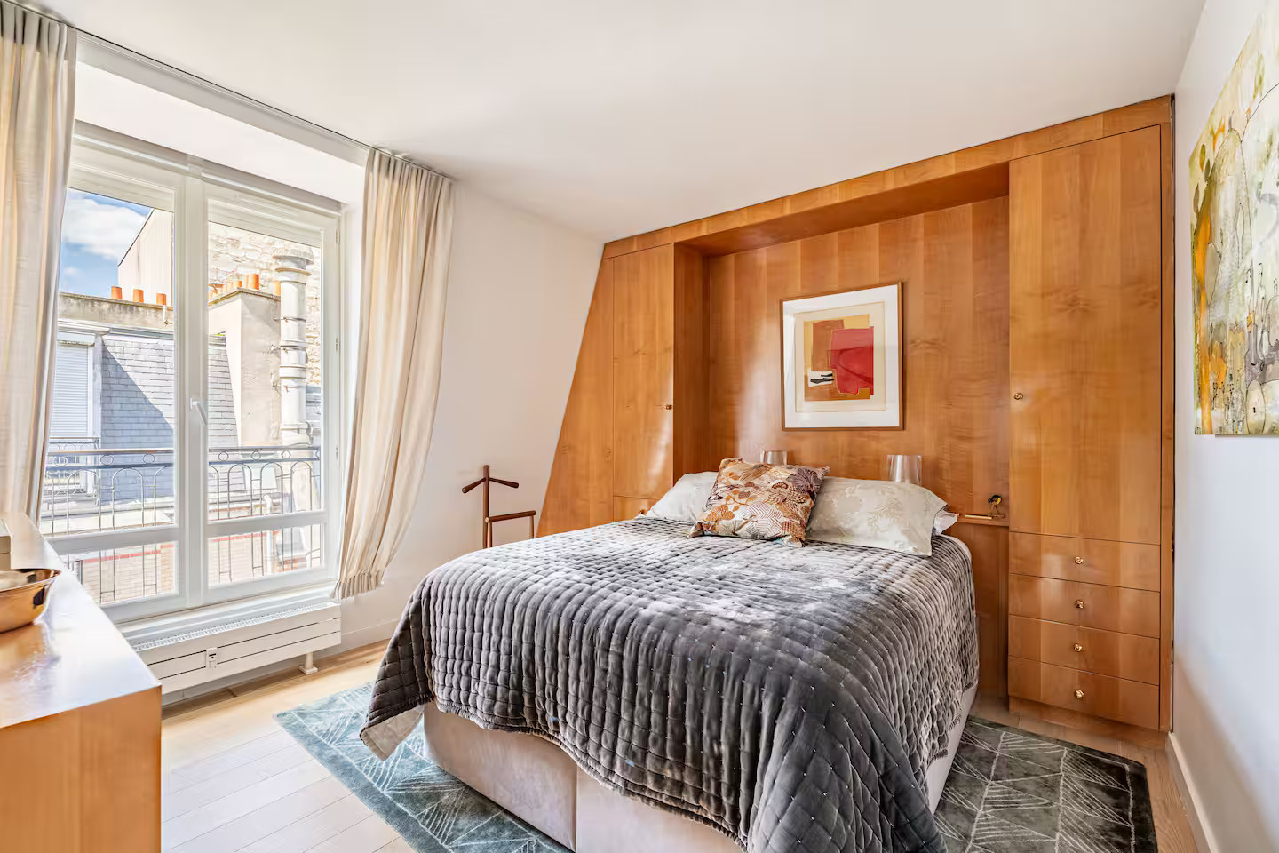 bedroom contemporary decor apartment Paris with rooftop and view on the Eiffel tower bedroom contemporary decor apartment Paris with rooftop and view on the Eiffel tower