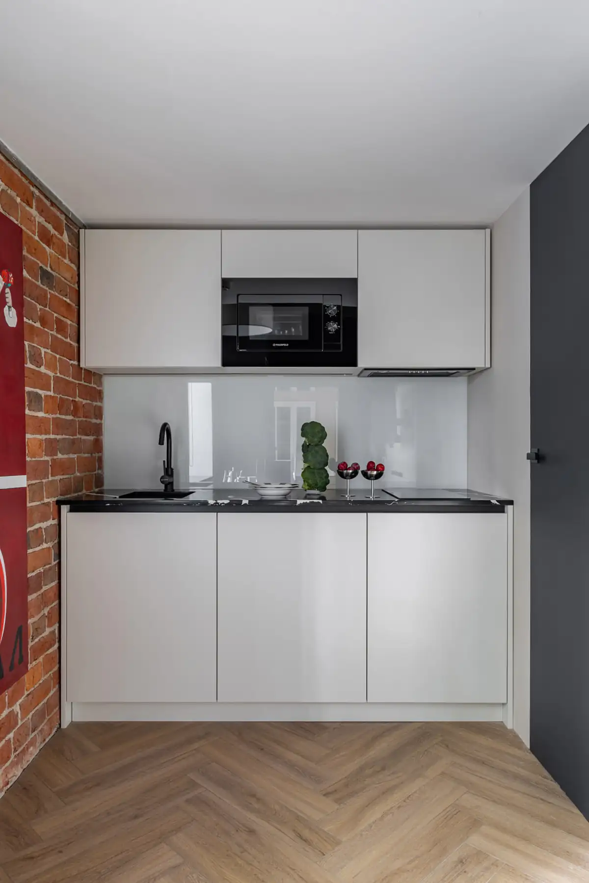 kitchen under mezzanine 23sqm studio flat contemporary decor