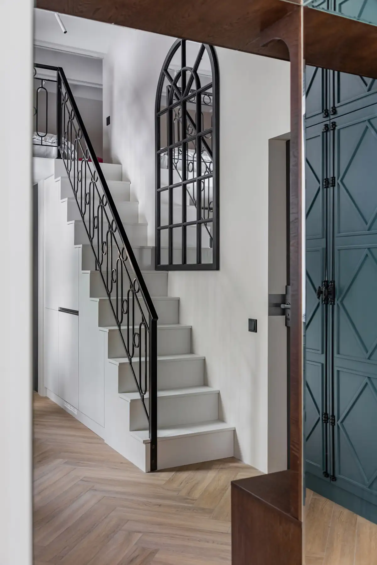 stairs with mezzanine 23sqm studio flat contemporary decor