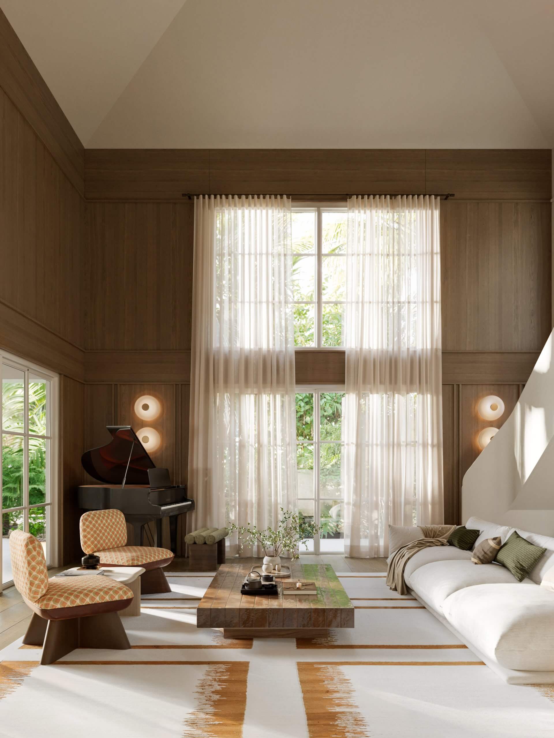 double height living room contemporary decor with designer staircase double height living room contemporary decor with designer staircase