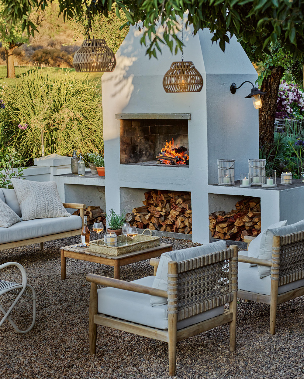 outdoor living with fireplace The White Company outdoor living with fireplace The White Company