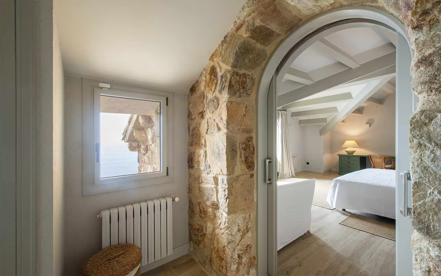 bathroom with stone walls stone house with pool contemporary decor Villa Sant Jaume Tossa de Mar Costa Brava Spain bathroom with stone walls stone house with pool contemporary decor Villa Sant Jaume Tossa de Mar Costa Brava Spain