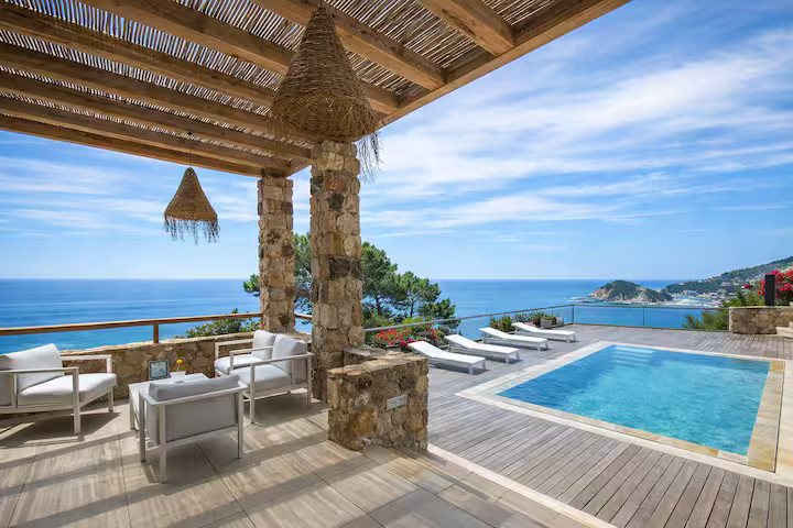 terrace with pool contemporary and sea view Villa Sant Jaume Tossa de Mar Costa Brava Spain terrace with pool contemporary and sea view Villa Sant Jaume Tossa de Mar Costa Brava Spain