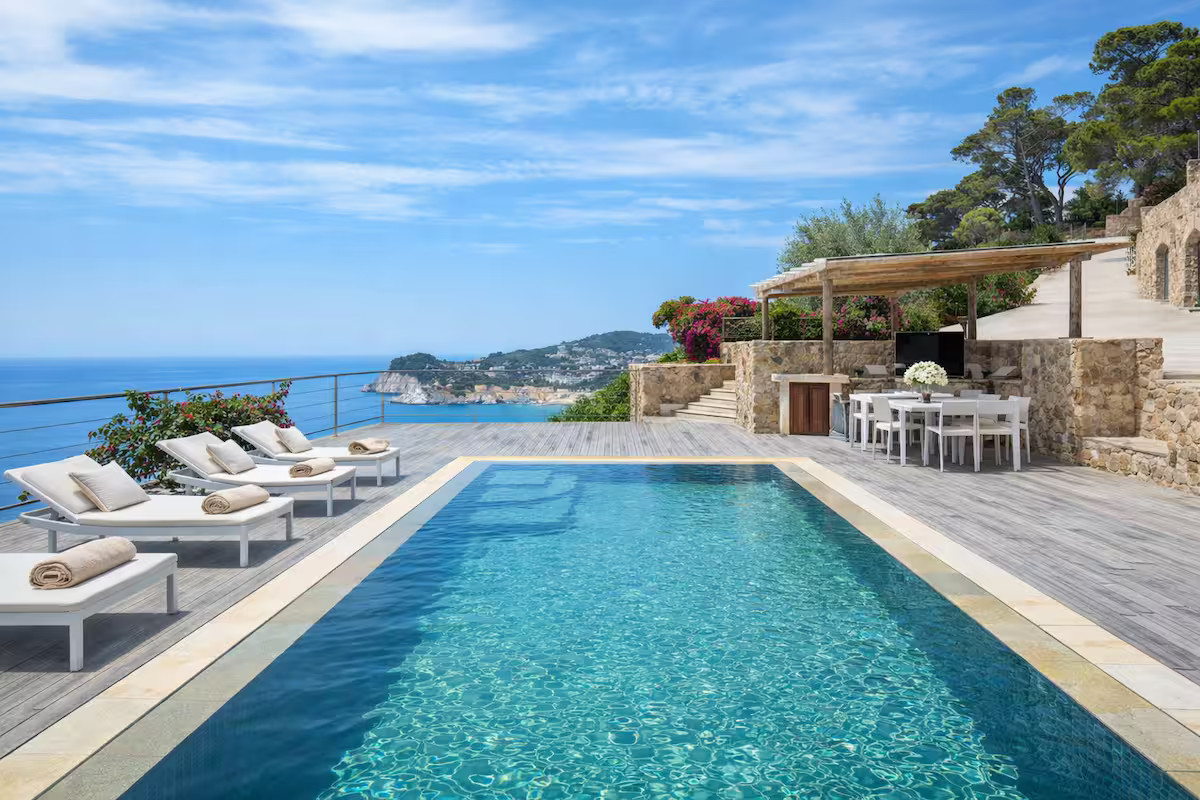 terrace with pool and sea view Villa Sant Jaume Tossa de Mar Costa Brava Spain terrace with pool and sea view Villa Sant Jaume Tossa de Mar Costa Brava Spain