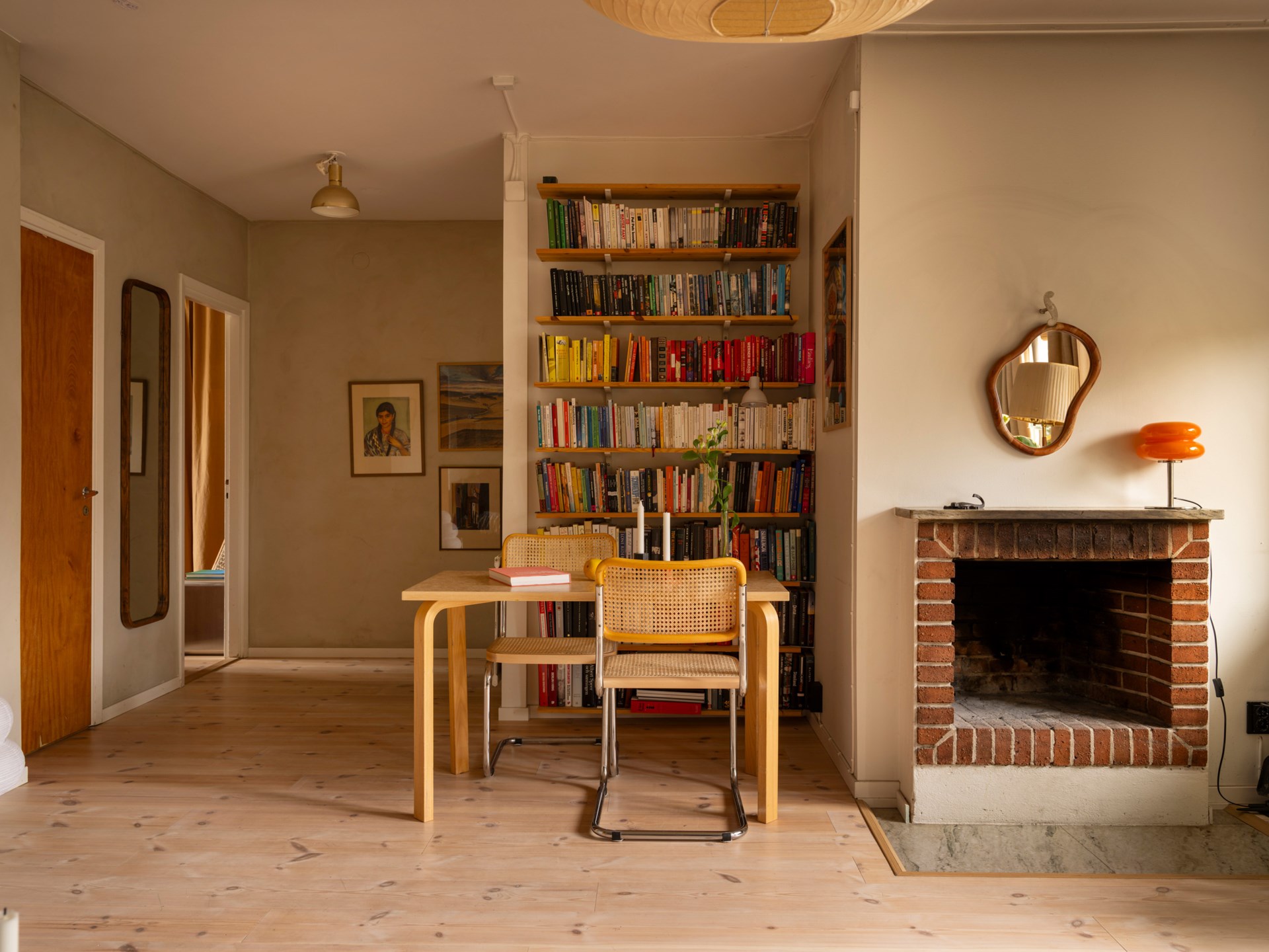 living room with fireplace and booksheve scandinavian ochre decor 67sqm apartment living room with fireplace and booksheve scandinavian ochre decor 67sqm apartment