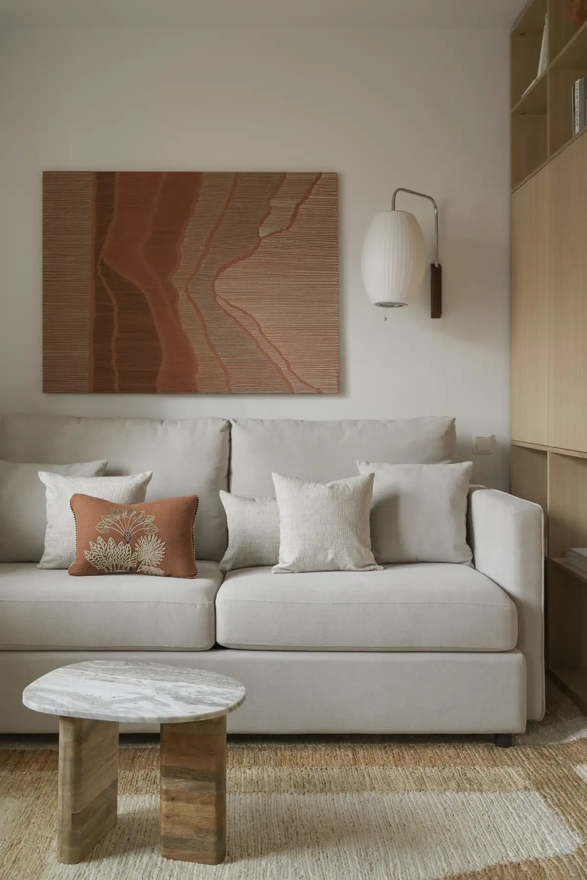 living room contemporary and natural decor one-bedroom apartement 32sqm living room contemporary and natural decor one-bedroom apartement 32sqm