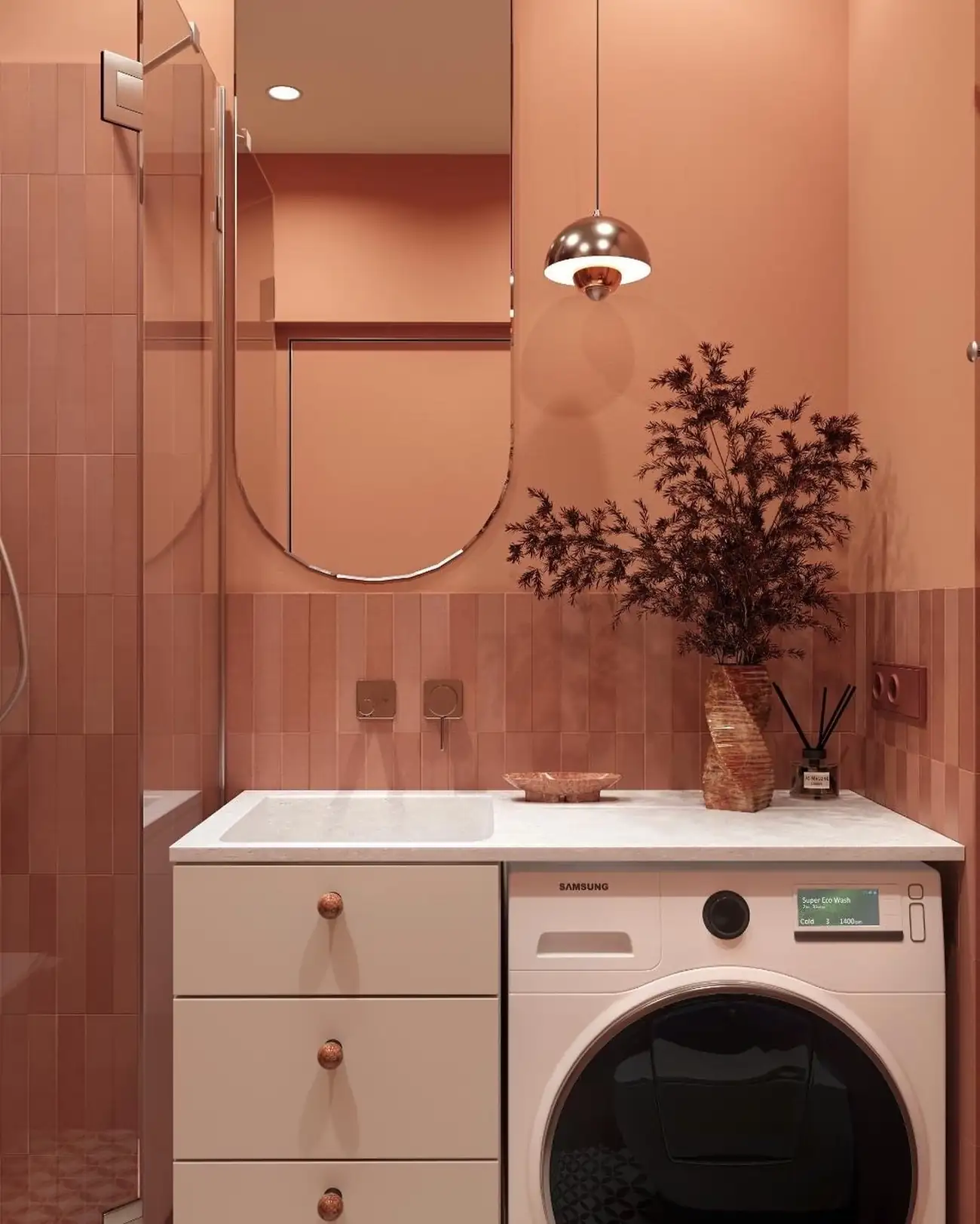 terracotta bathroom 27sqm studio contemporary decor