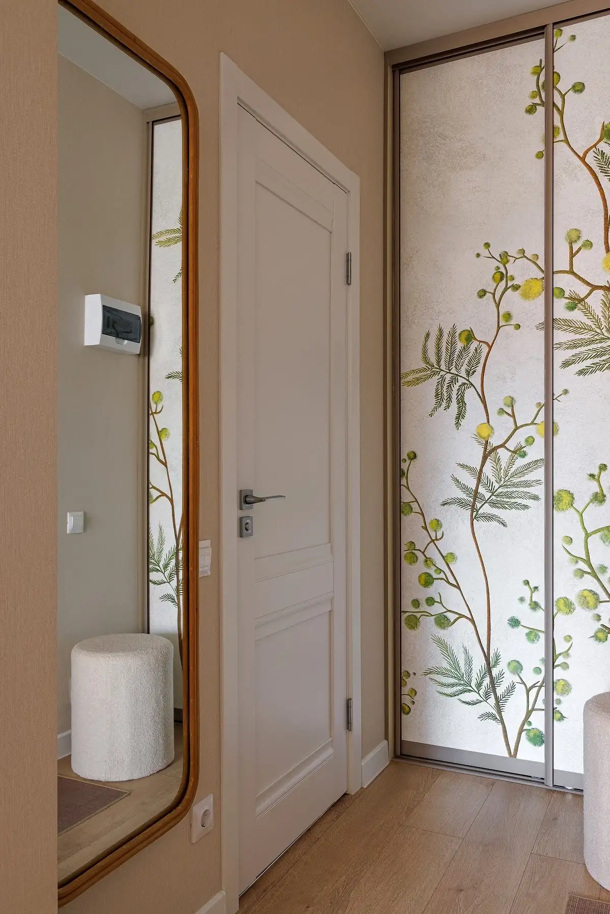 entryway with wallpapered cupboards entryway with wallpapered cupboards