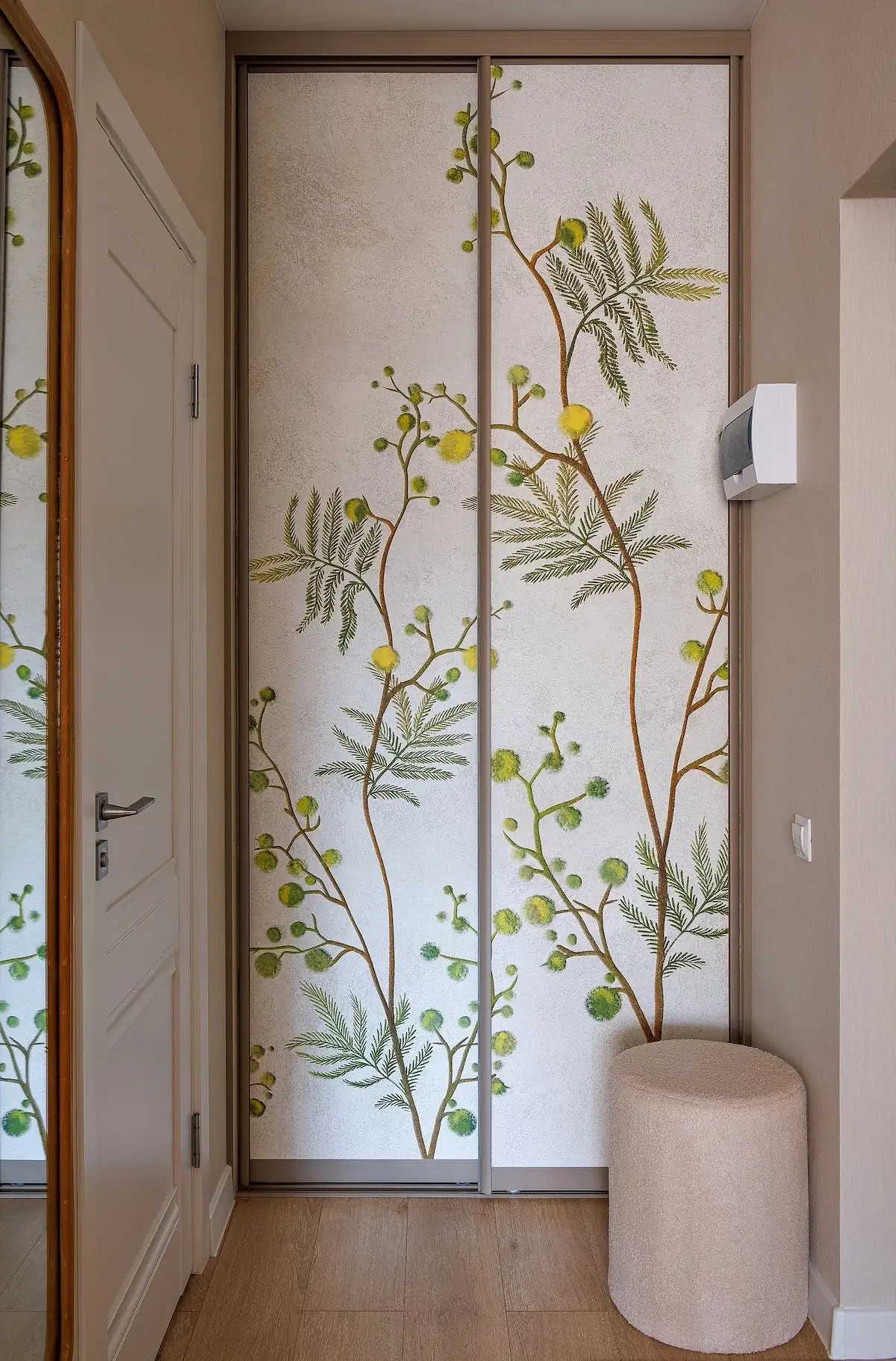 entryway with wallpapered cupboards entryway with wallpapered cupboards