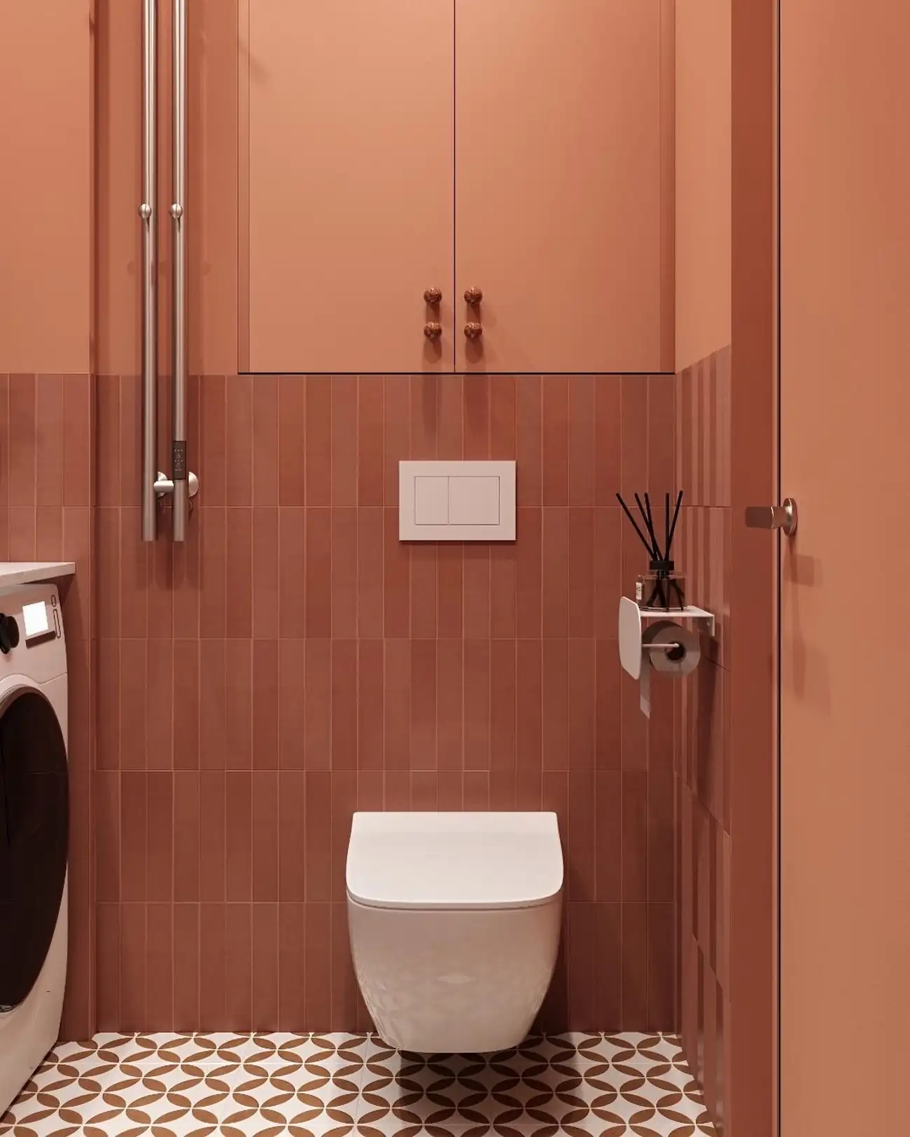 terracotta bathroom 27sqm studio contemporary decor