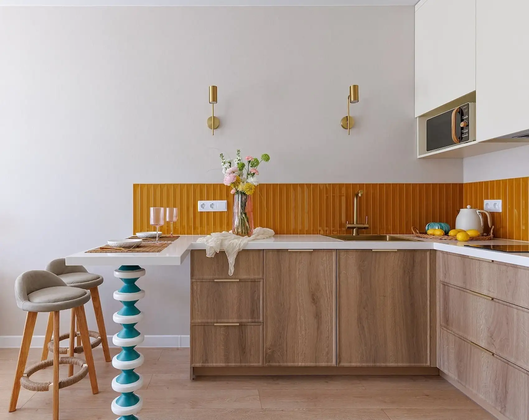 open kitchen in 26sqm studio flat coloured and contemporary decor open kitchen in 26sqm studio flat coloured and contemporary decor