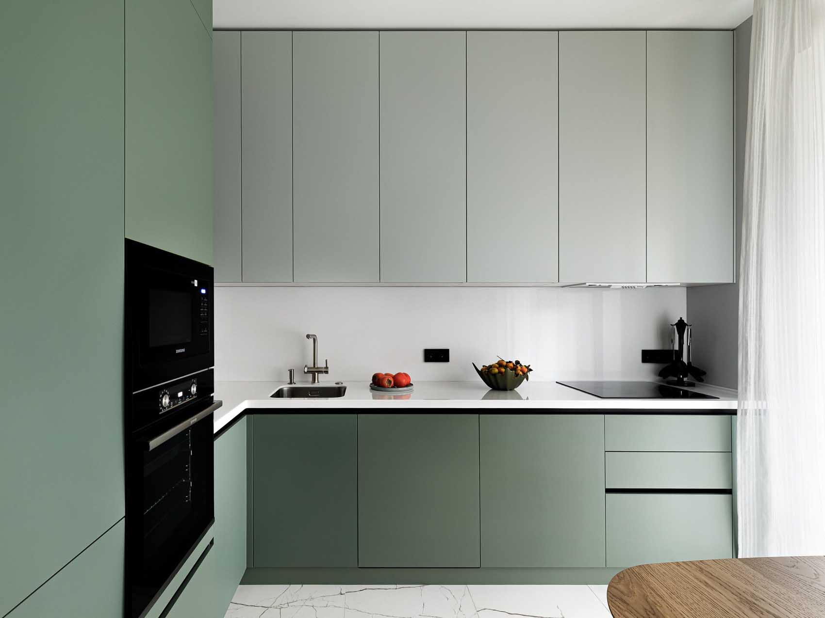 green designer kitchen contemporary decor 57sqm apartment