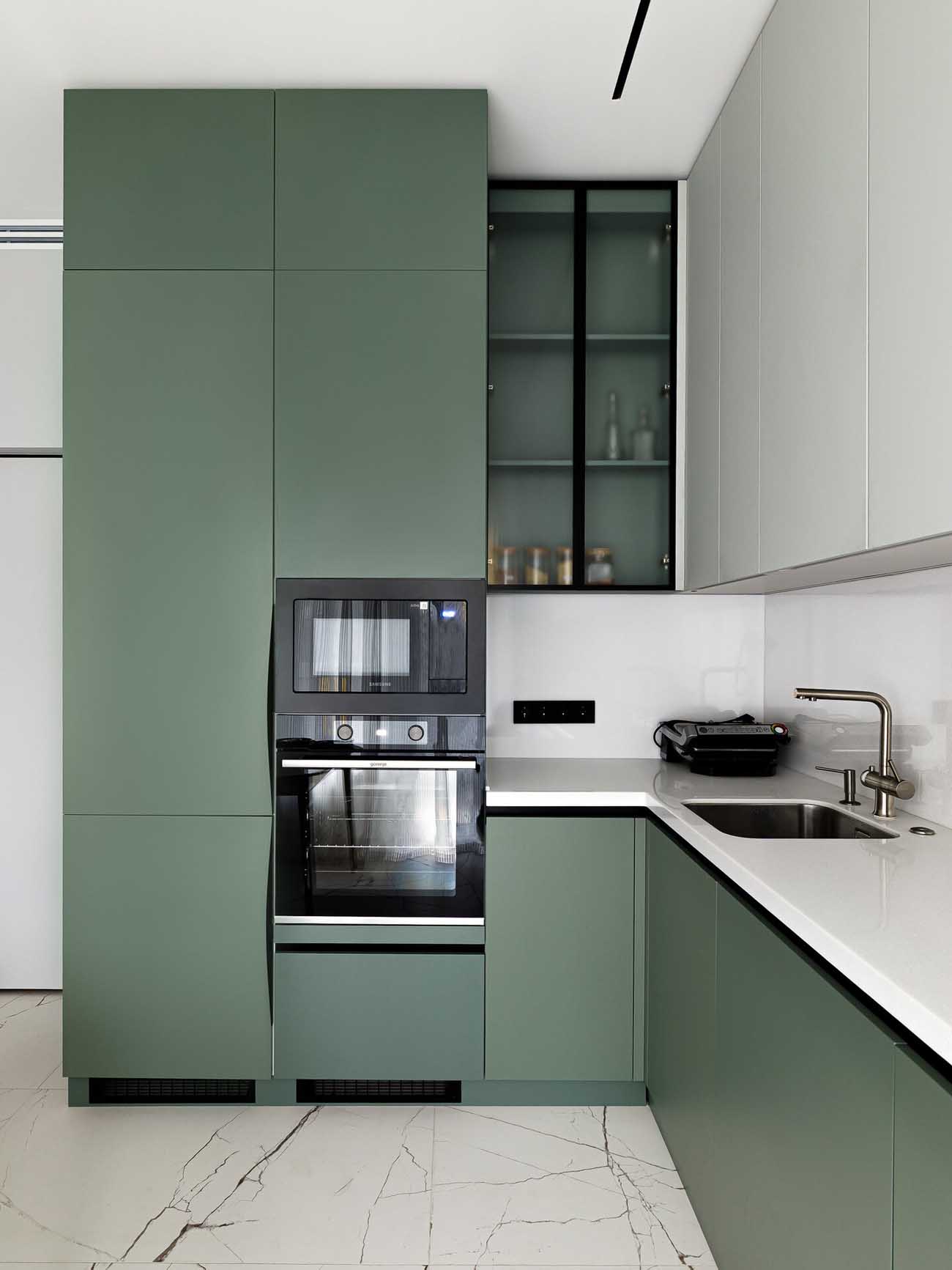 green designer kitchen contemporary decor 57sqm apartment