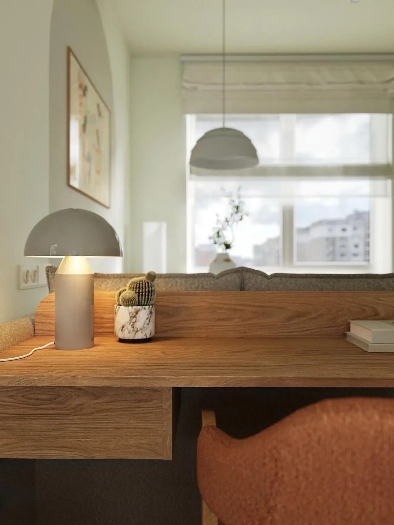 desk behind sofa