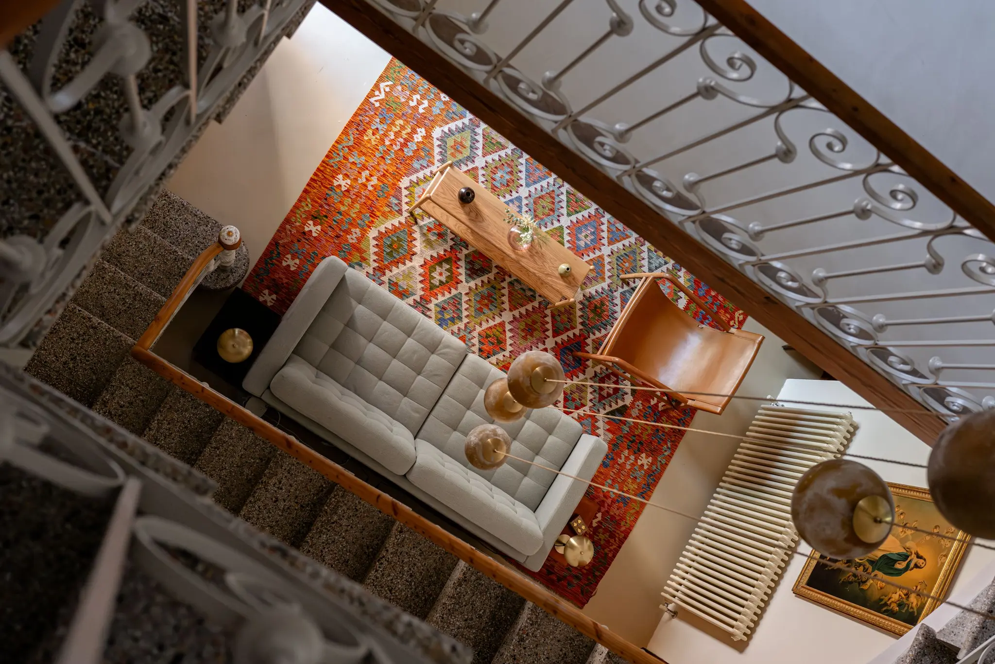 living room and staircase townhouse in Mallorca with pool Sa Casona by Berrow living room and staircase townhouse in Mallorca with pool Sa Casona by Berrow