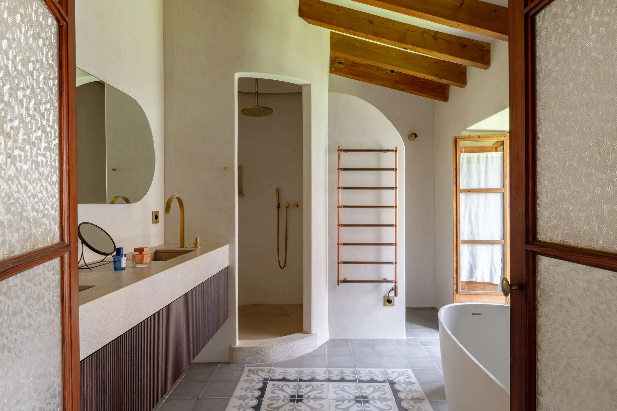designer bathroom with beams house Sa Casona by Berrow designer bathroom with beams house Sa Casona by Berrow