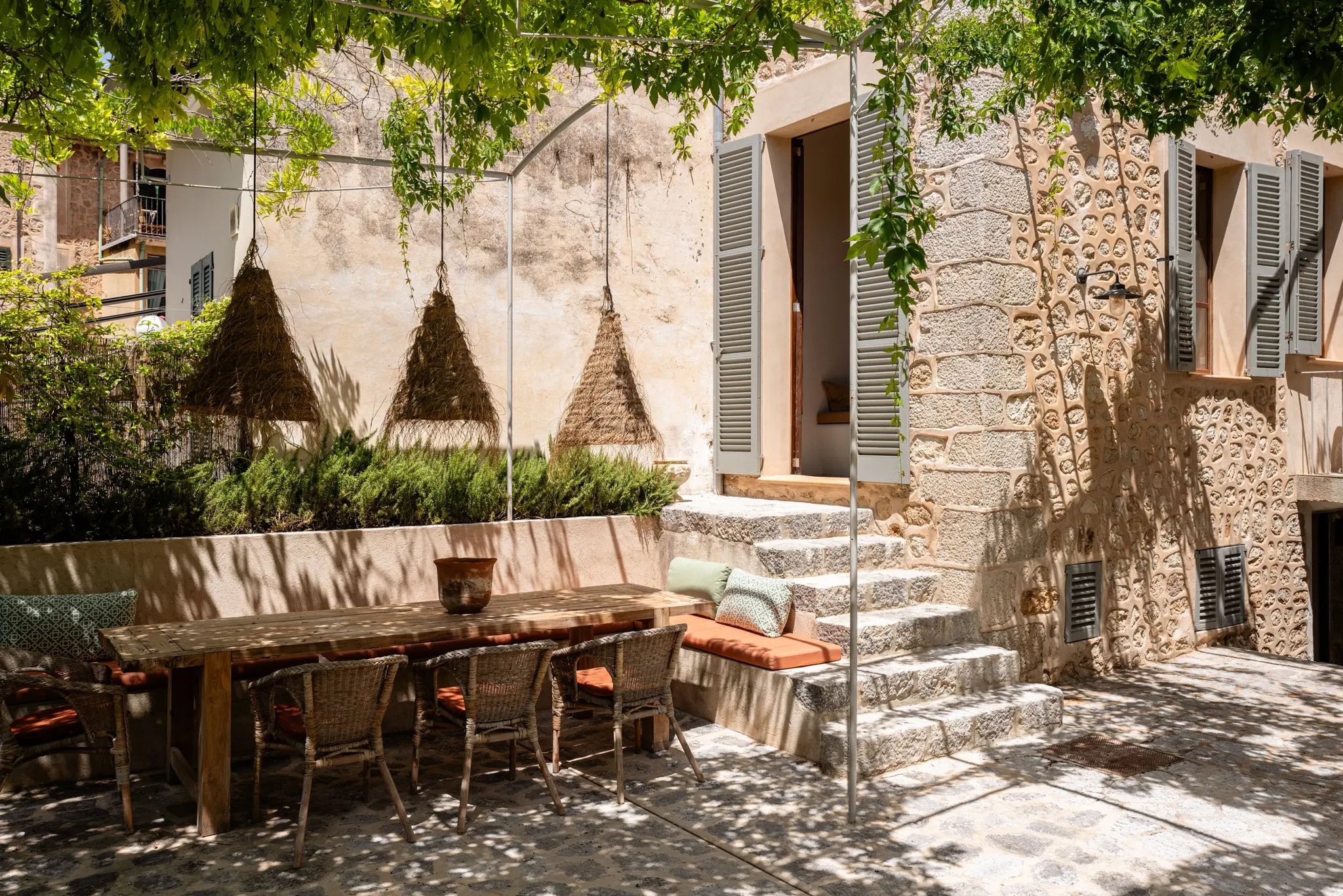outdoor dining room on stone terrace house Sa Casona by Berrow outdoor dining room on stone terrace house Sa Casona by Berrow