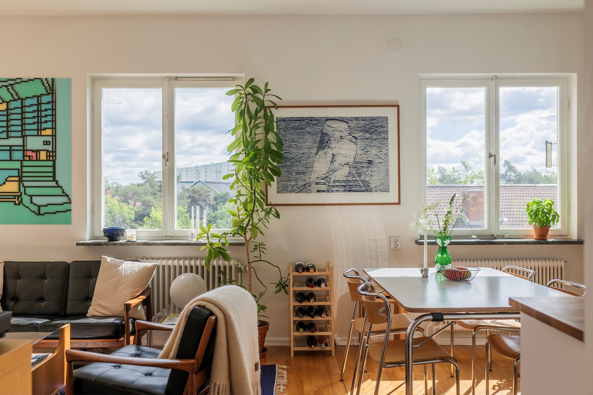living room and dining room 35sqm studio Scandinavian vintage decor
